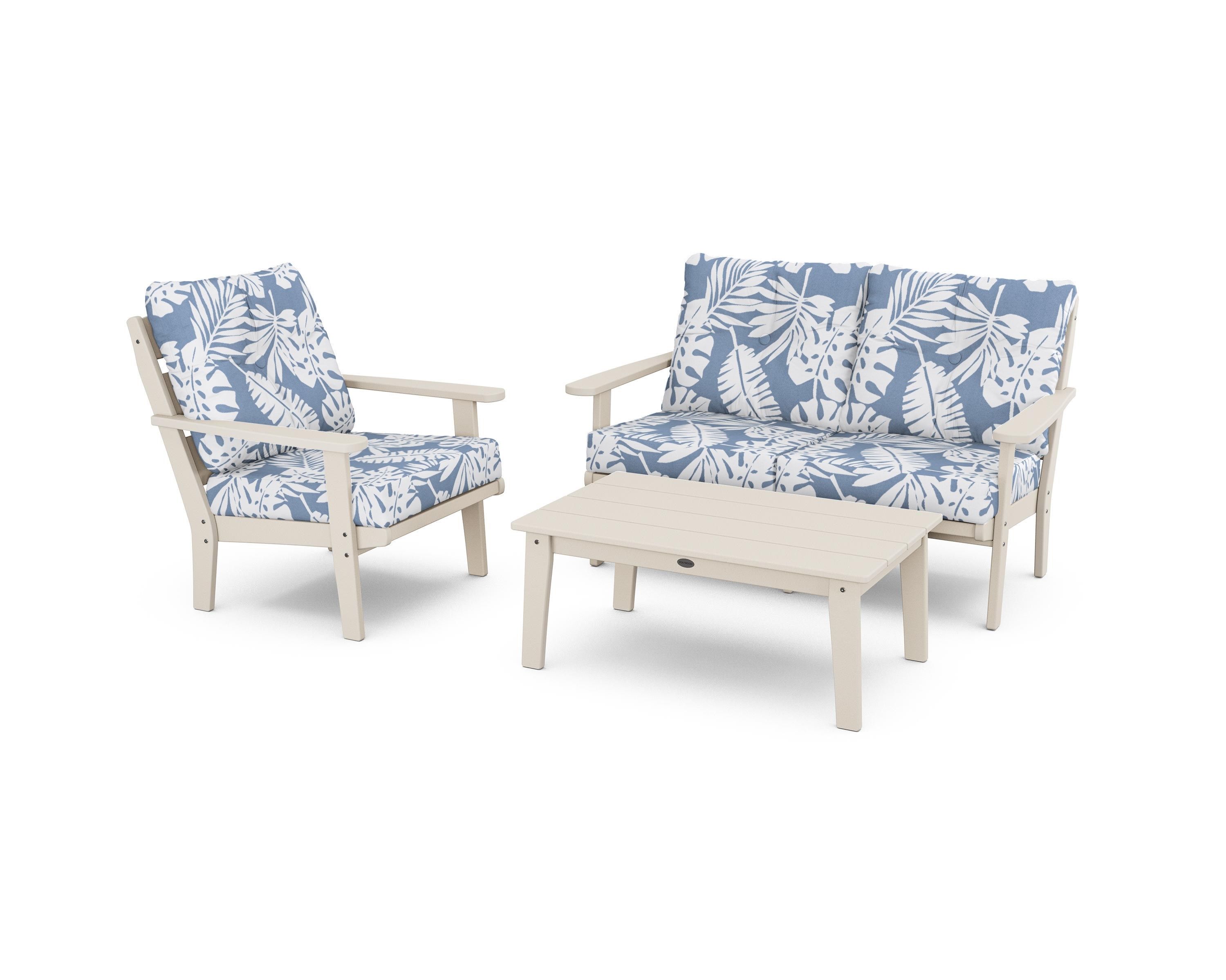 POLYWOOD® Lakeside 3-Piece Deep Seating Set in Sand / Leaf Sky Blue