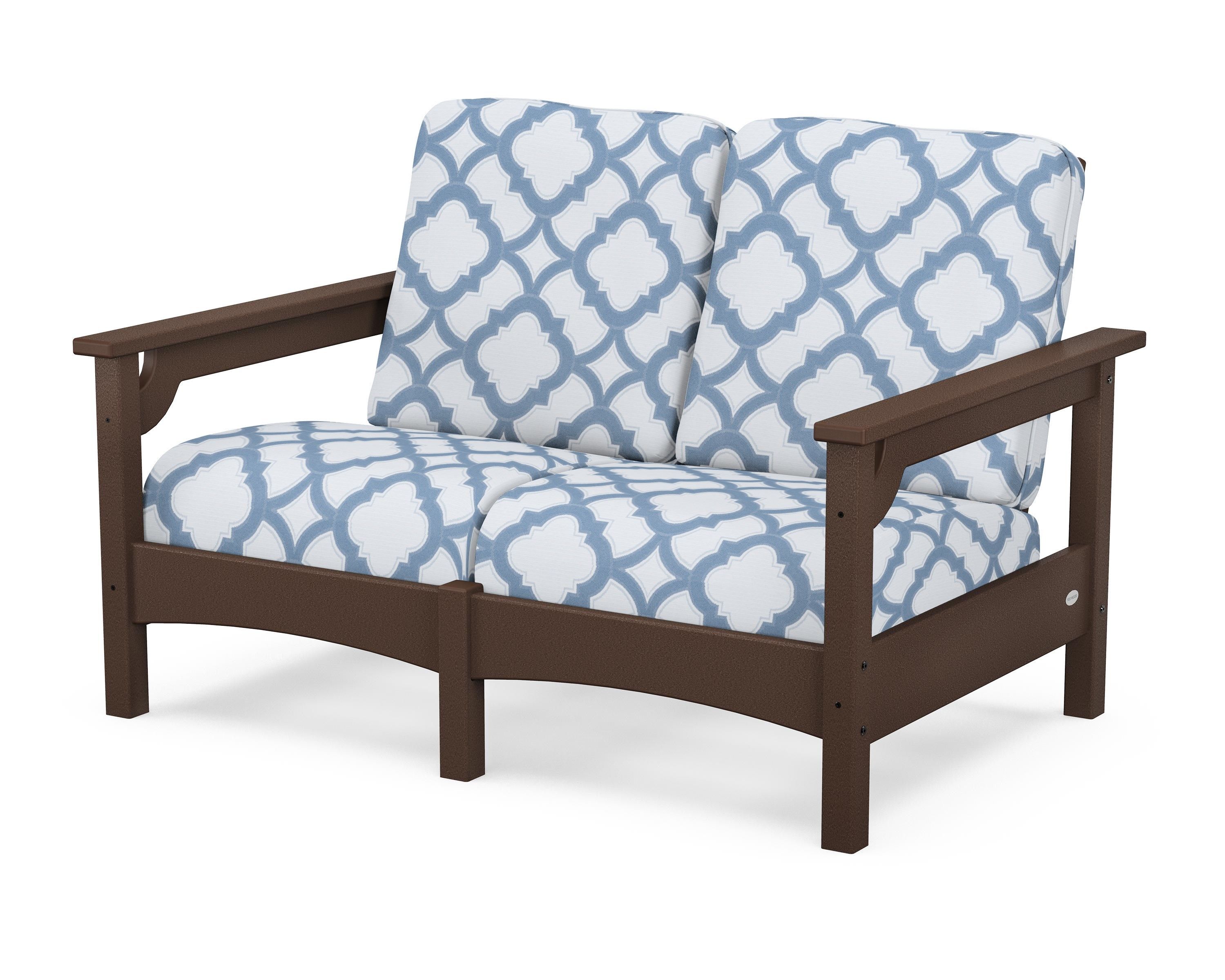 POLYWOOD® Club Loveseat in Mahogany / Trellis Sky Blue