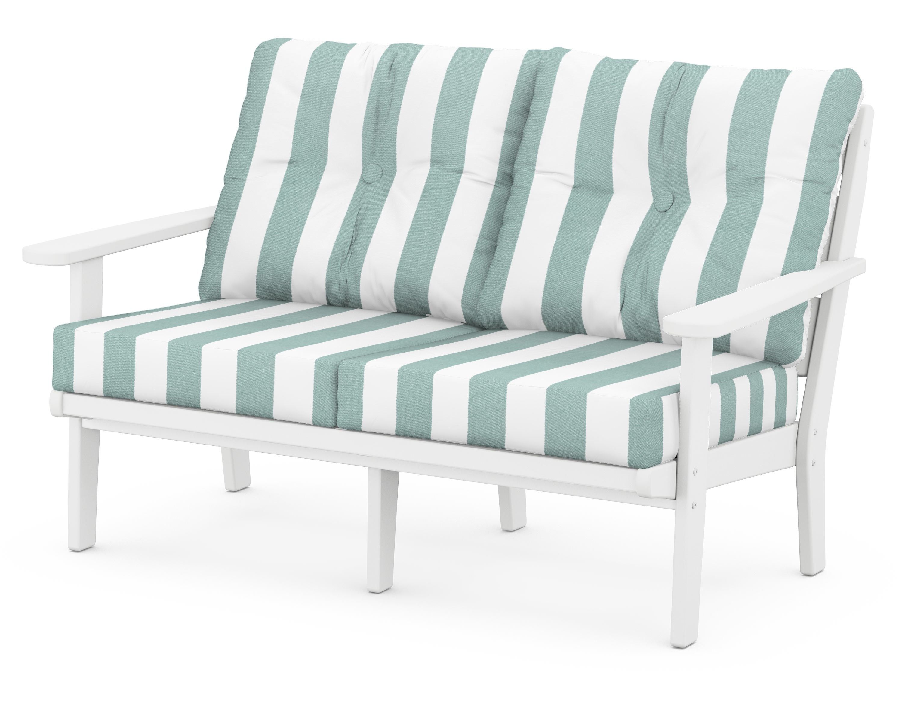 POLYWOOD® Lakeside Deep Seating Loveseat in White / Cabana Stripe Glacier Spa