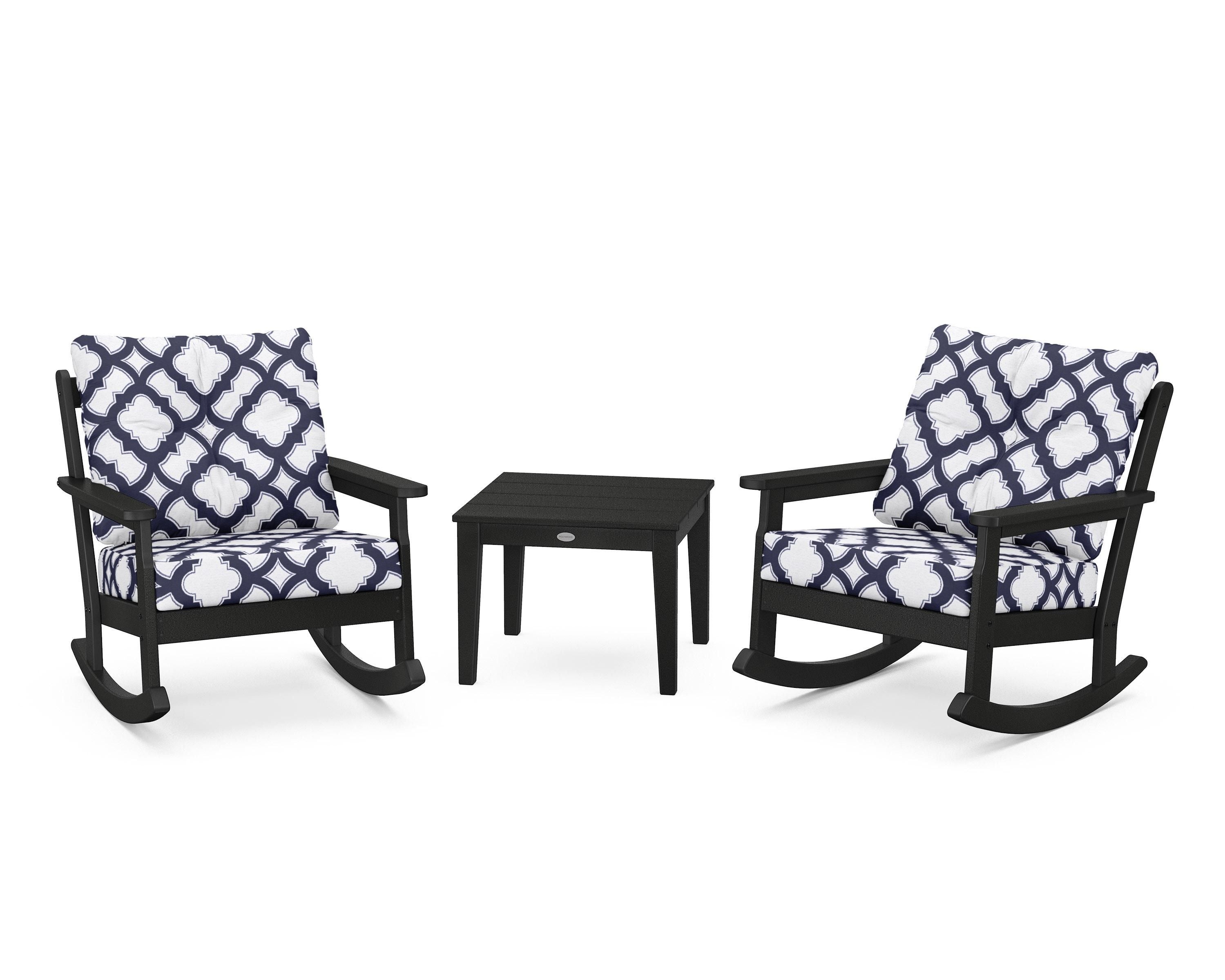 POLYWOOD® Vineyard 3-Piece Deep Seating Rocker Set in Black / Trellis Navy