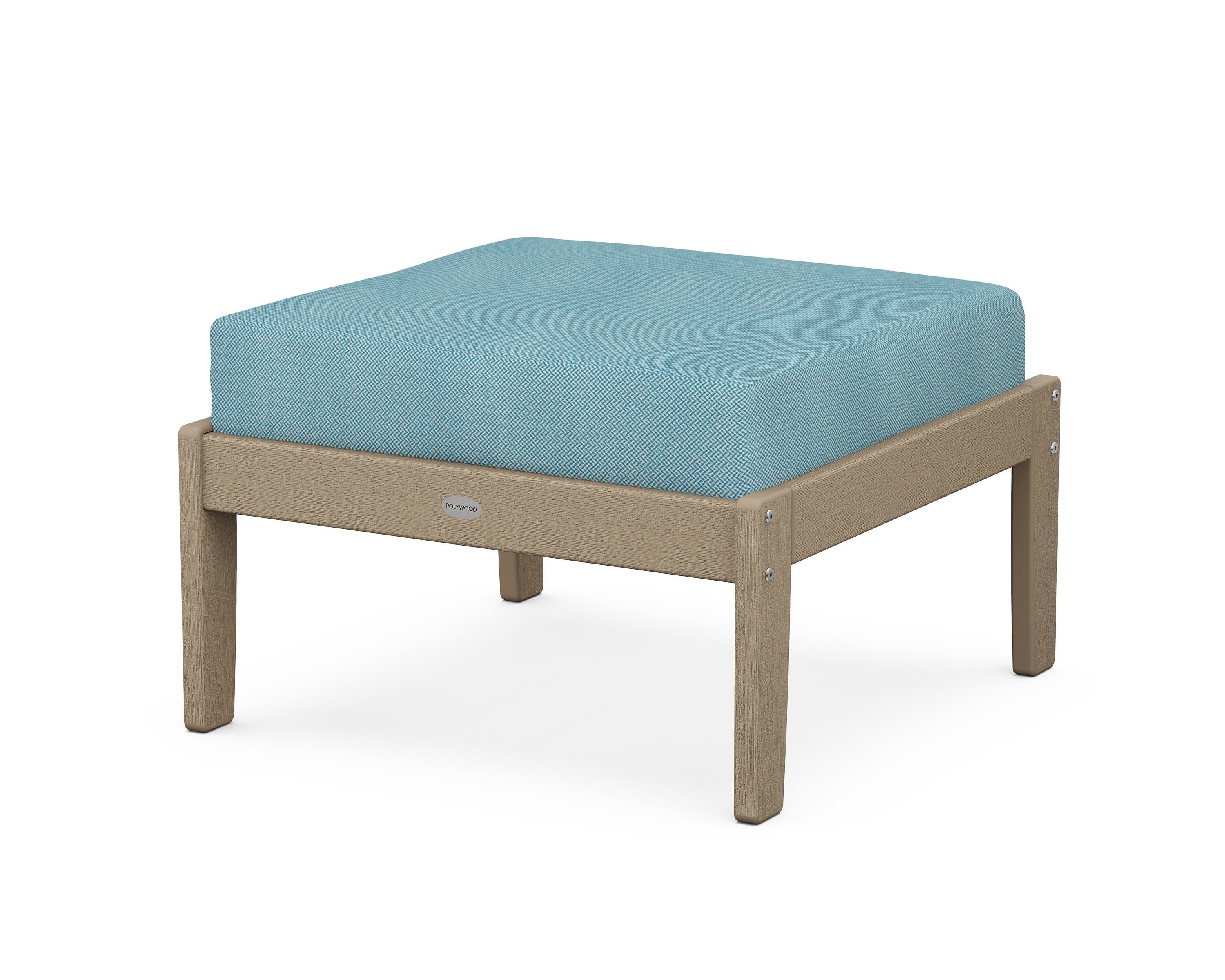 POLYWOOD® Braxton Deep Seating Ottoman in Vintage Sahara / Lattice Sky Blue