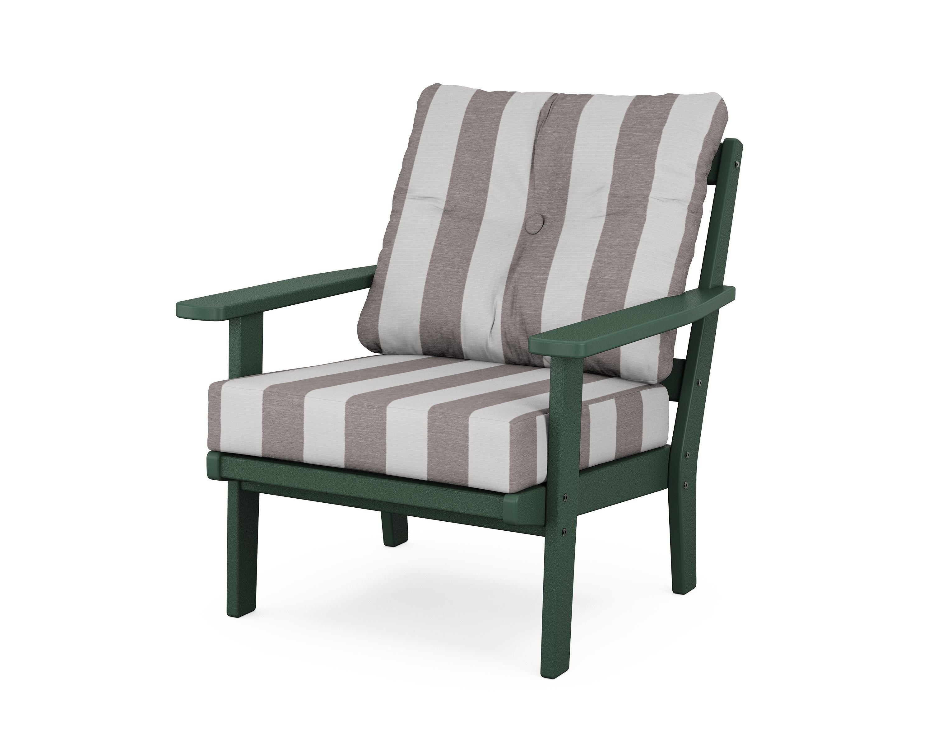 POLYWOOD® Oxford Deep Seating Chair in Green / Cabana Stripe Grey Mist