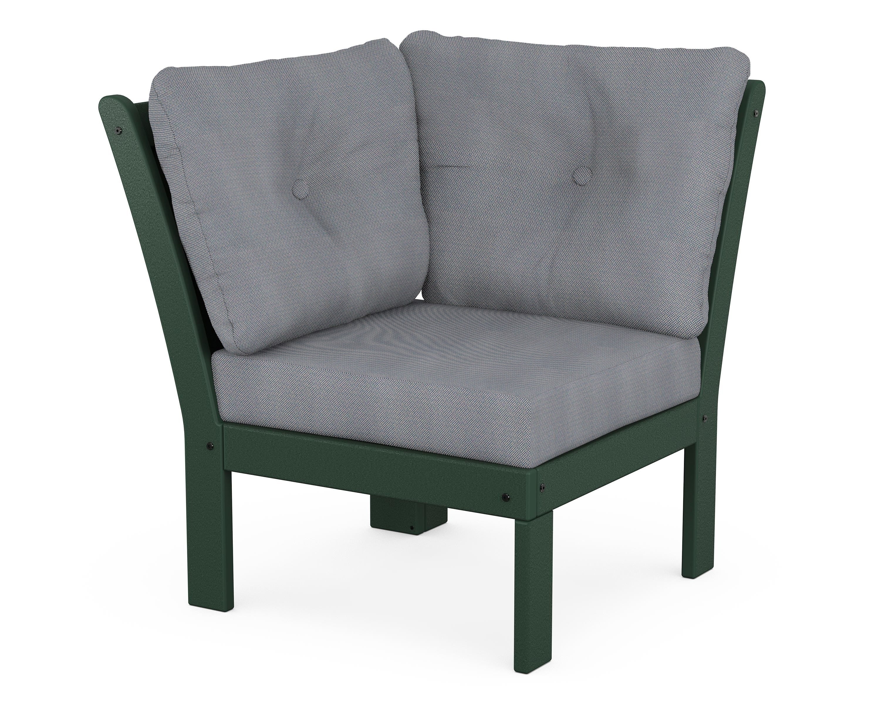 POLYWOOD® Vineyard Modular Corner Chair in Green / Lattice Sky Blue