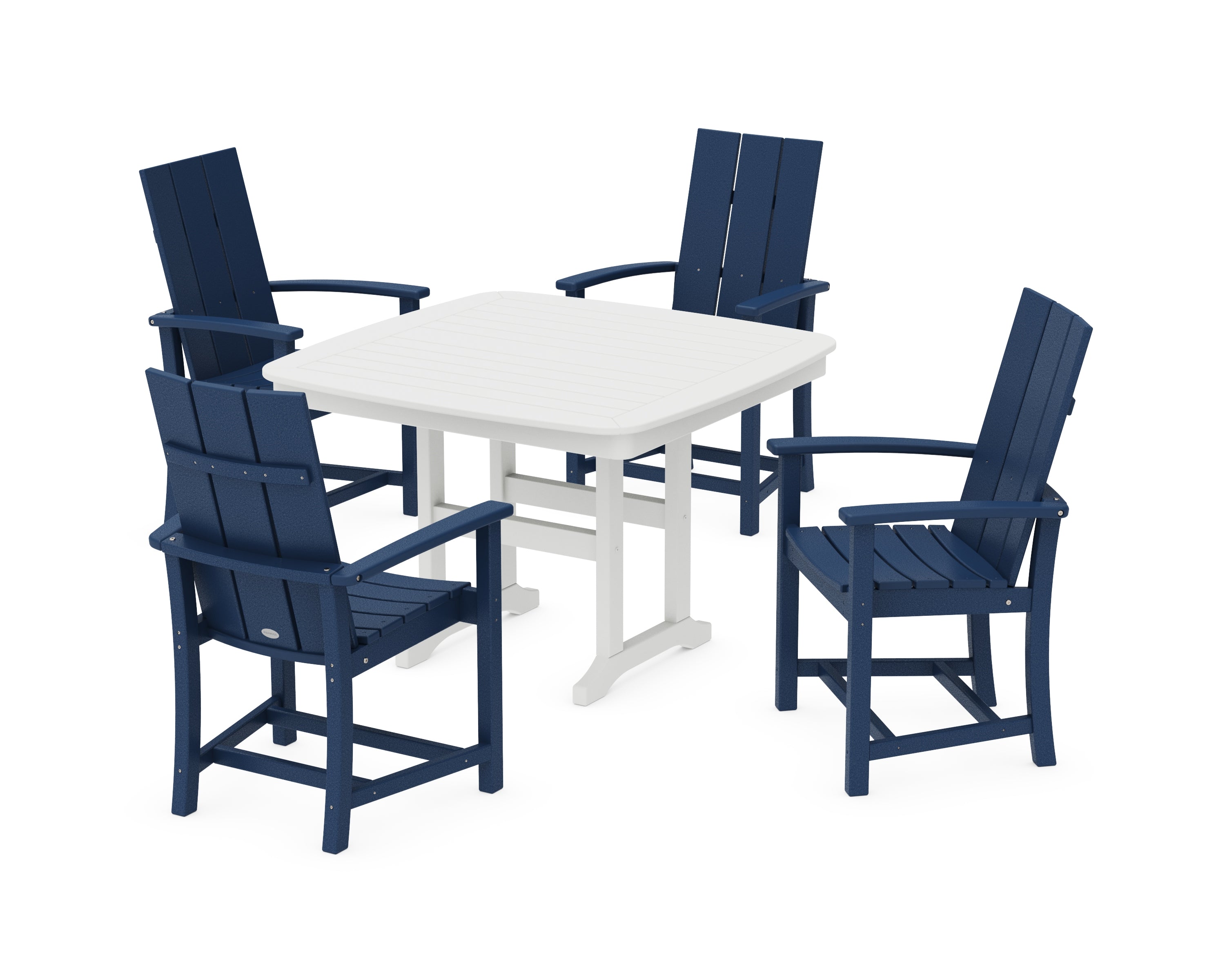POLYWOOD® Modern Adirondack 5-Piece Dining Set with Trestle Legs in Navy / White