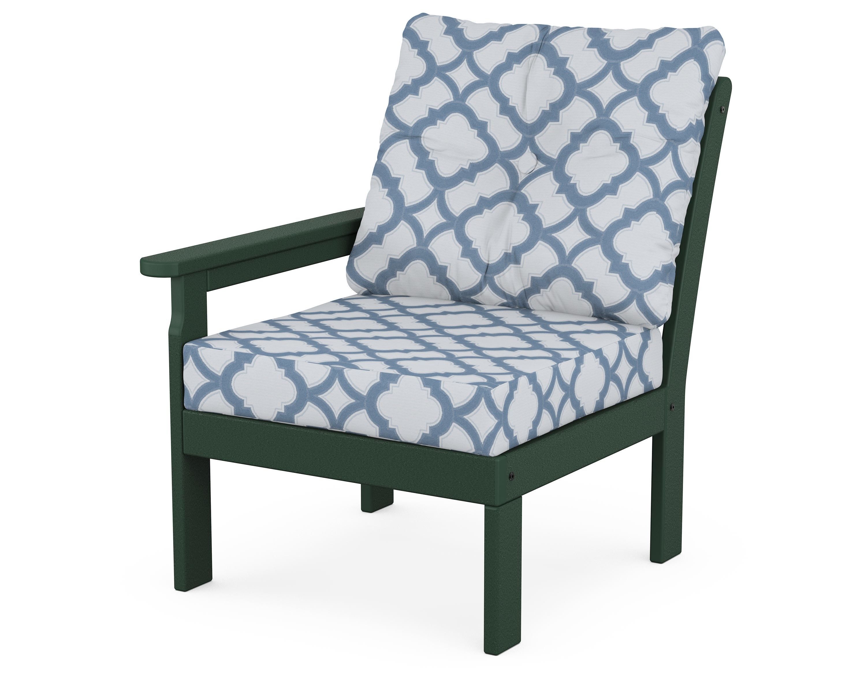 POLYWOOD® Vineyard Modular Left Arm Chair in Green / Trellis Sky Blue