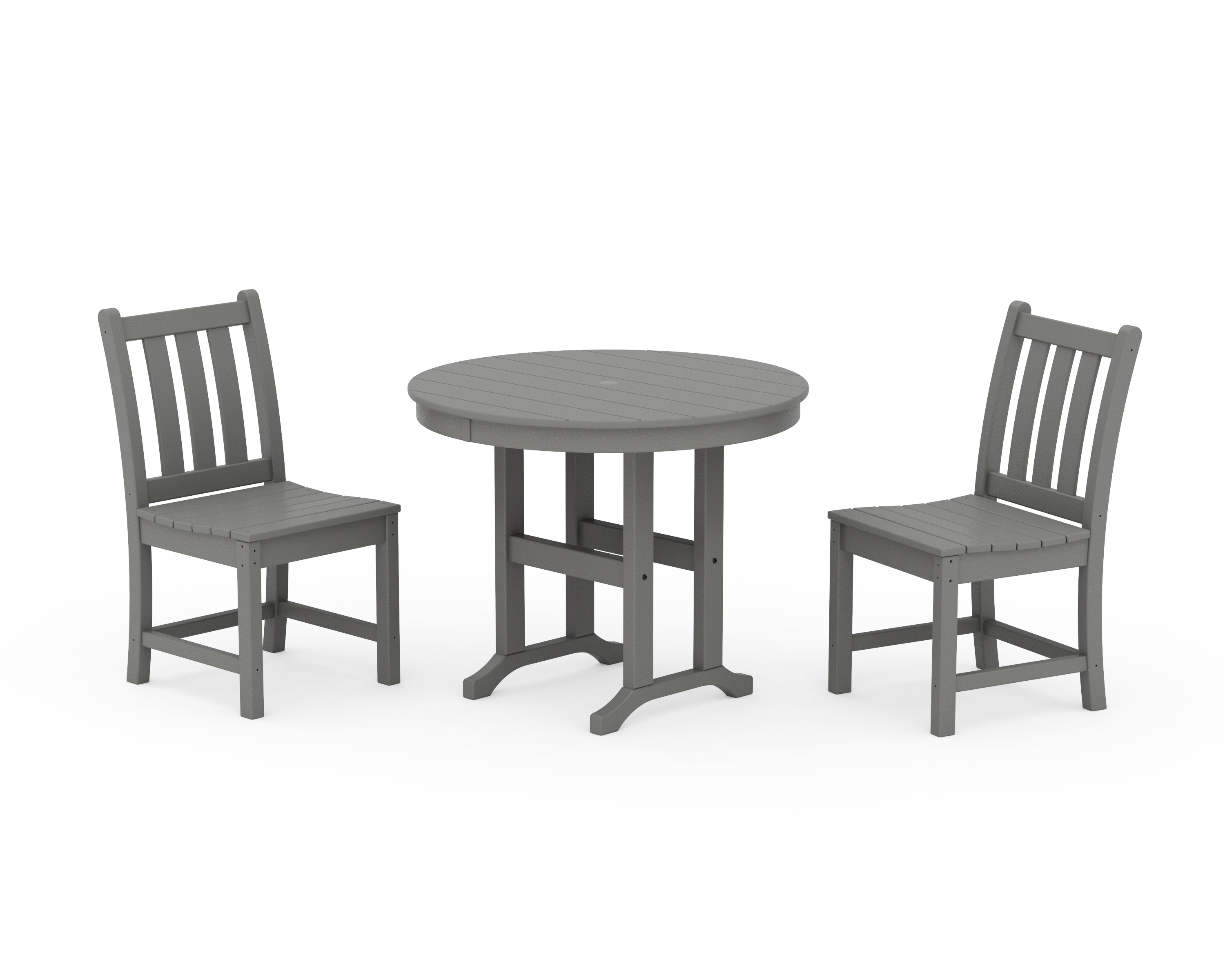 POLYWOOD® Traditional Garden Side Chair 3-Piece Round Dining Set in Slate Grey