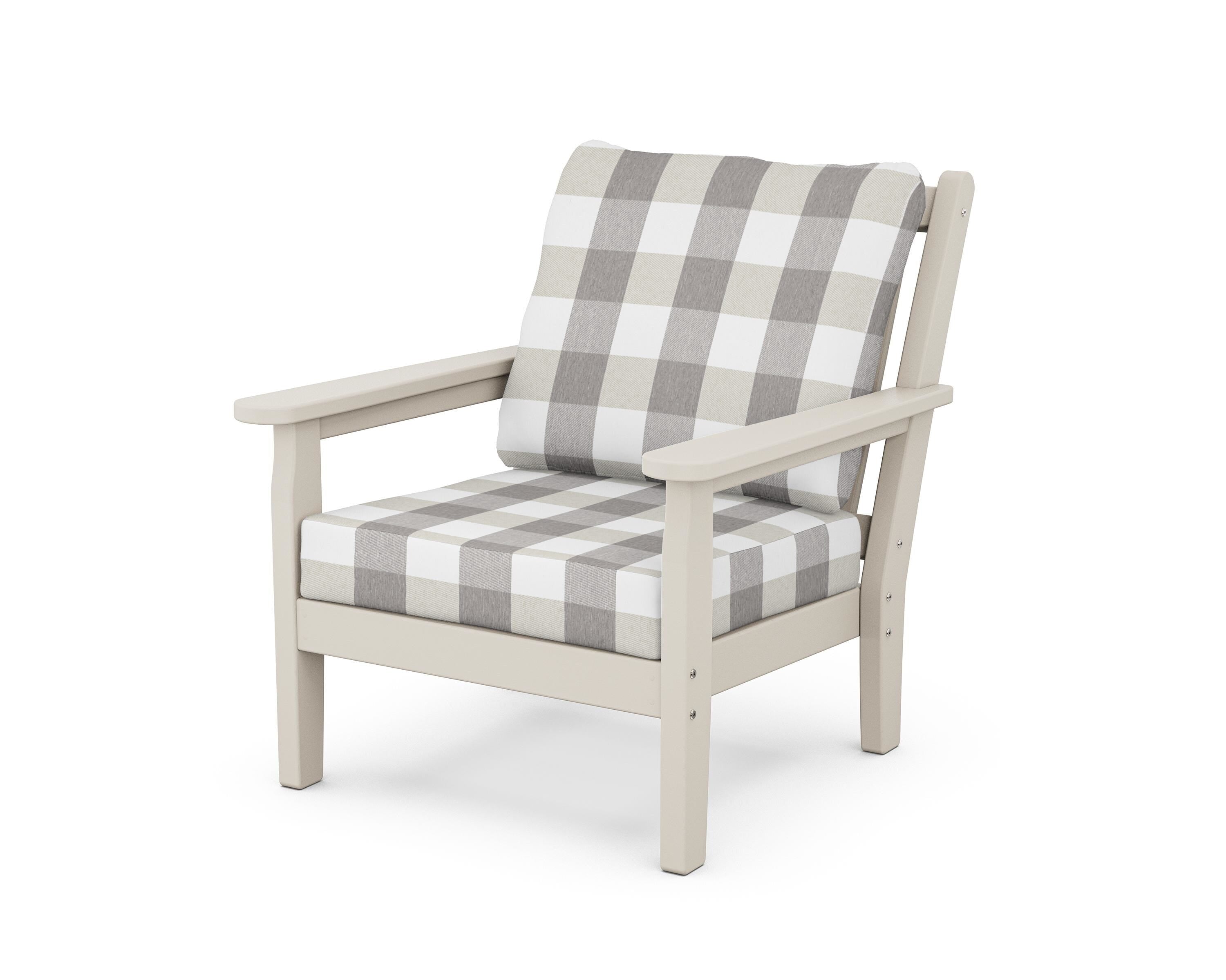 POLYWOOD® Chippendale Deep Seating Chair in Sand / Buffalo Plaid Grey Mist