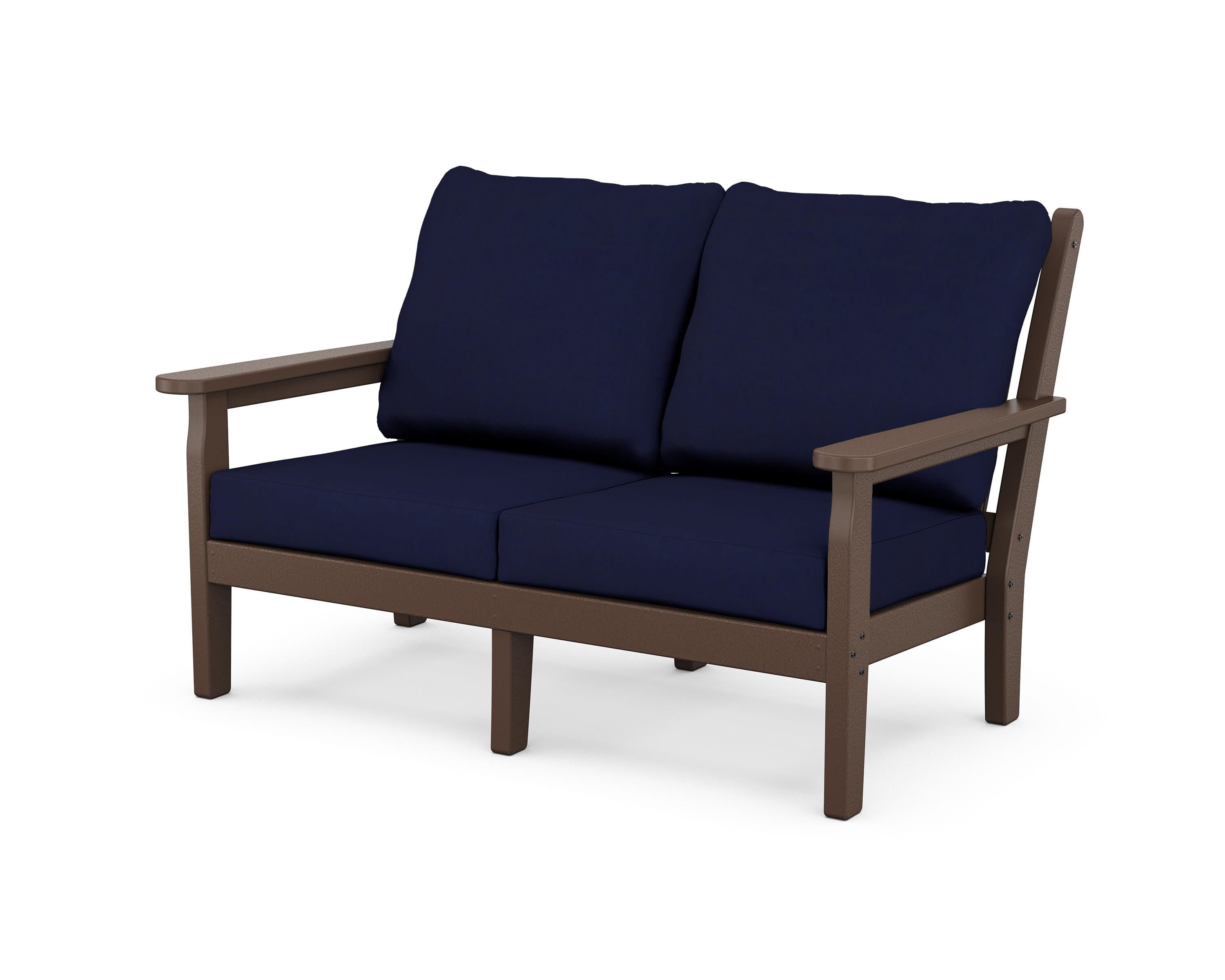 POLYWOOD® Chippendale Deep Seating Loveseat in Mahogany / Navy