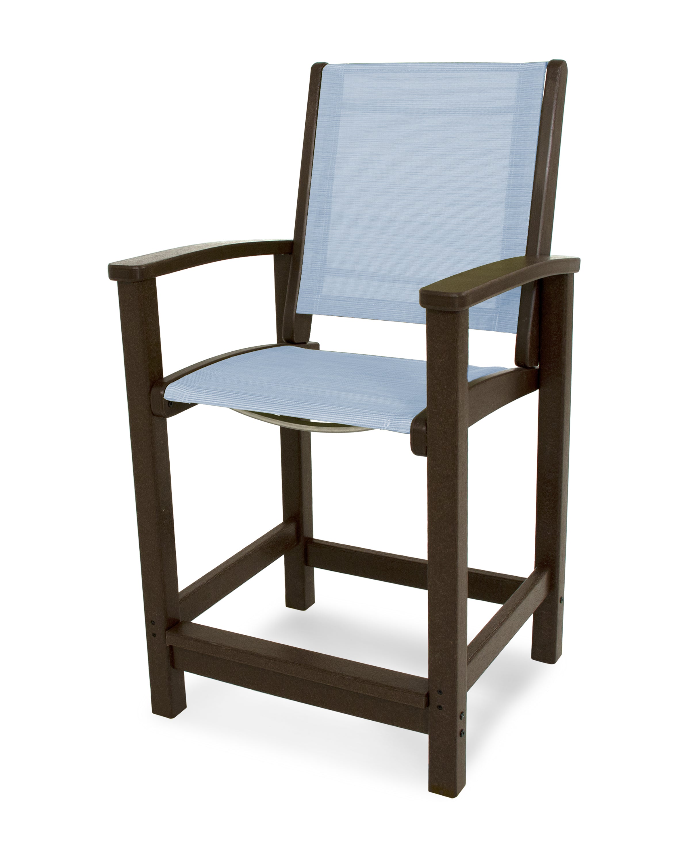 POLYWOOD® Coastal Counter Chair in Mahogany / Poolside Sling