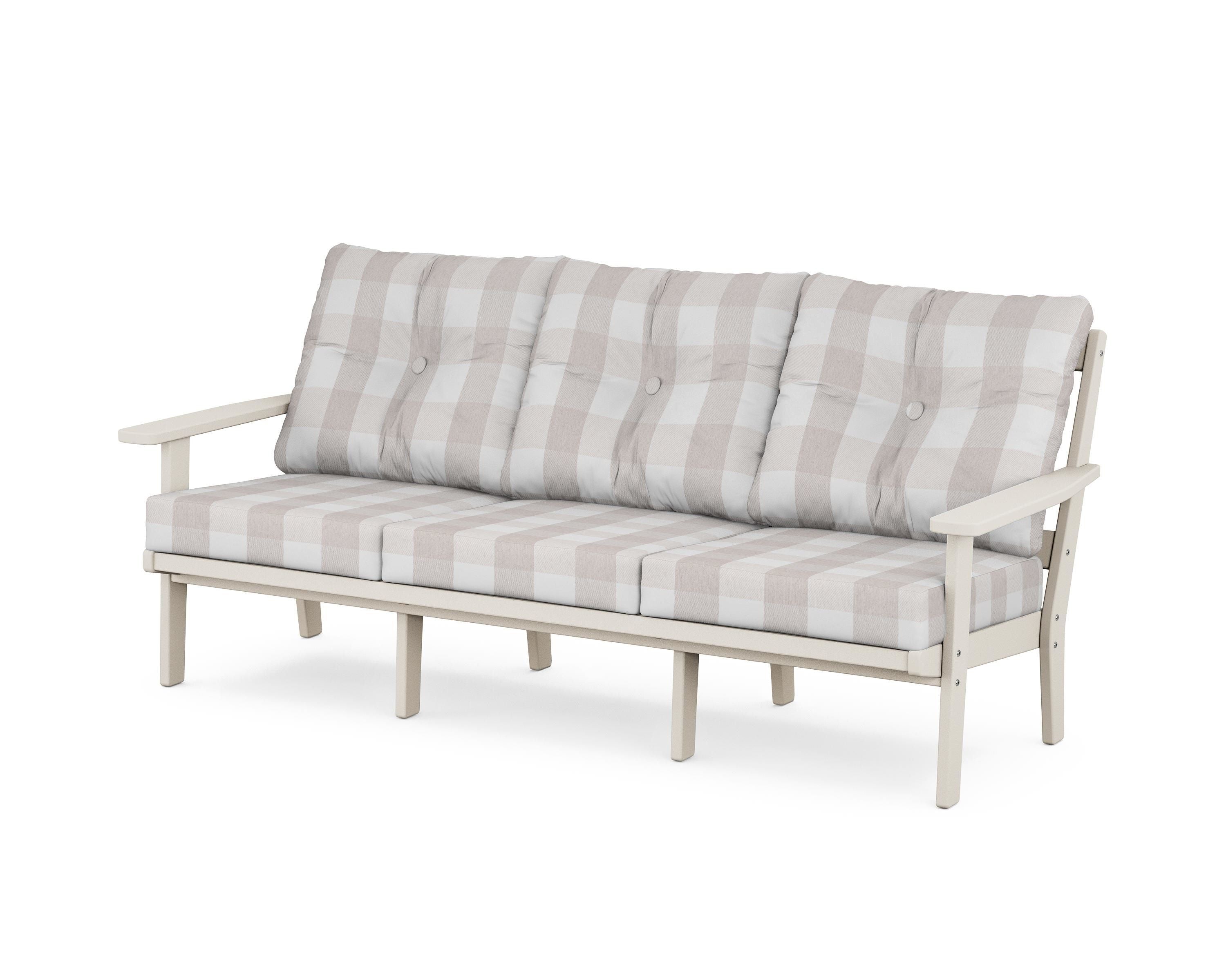 POLYWOOD® Oxford Deep Seating Sofa in Sand / Buffalo Plaid Dune Burlap