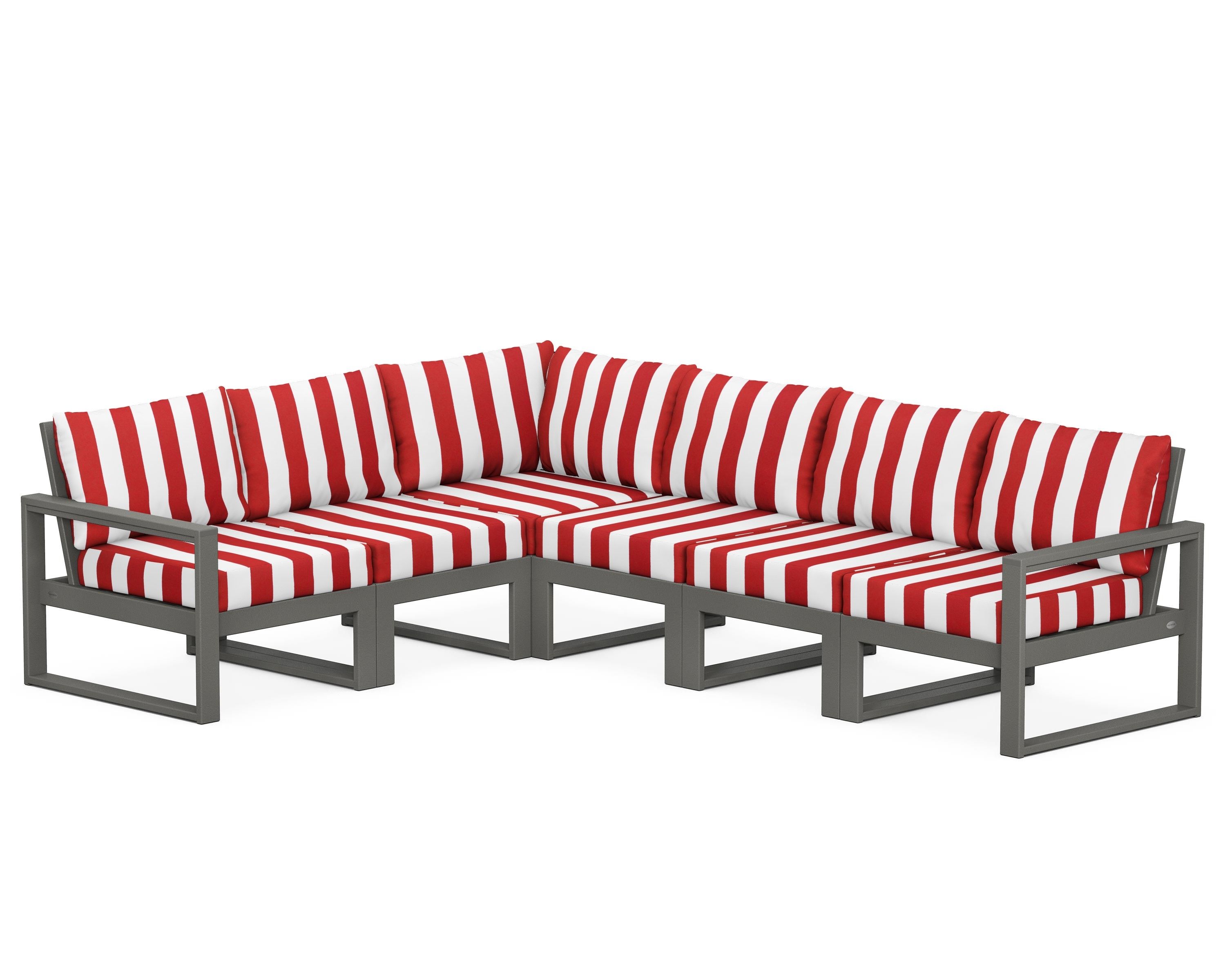 POLYWOOD® EDGE 6-Piece Modular Deep Seating Set in Slate Grey / Cabana Stripe Crimson