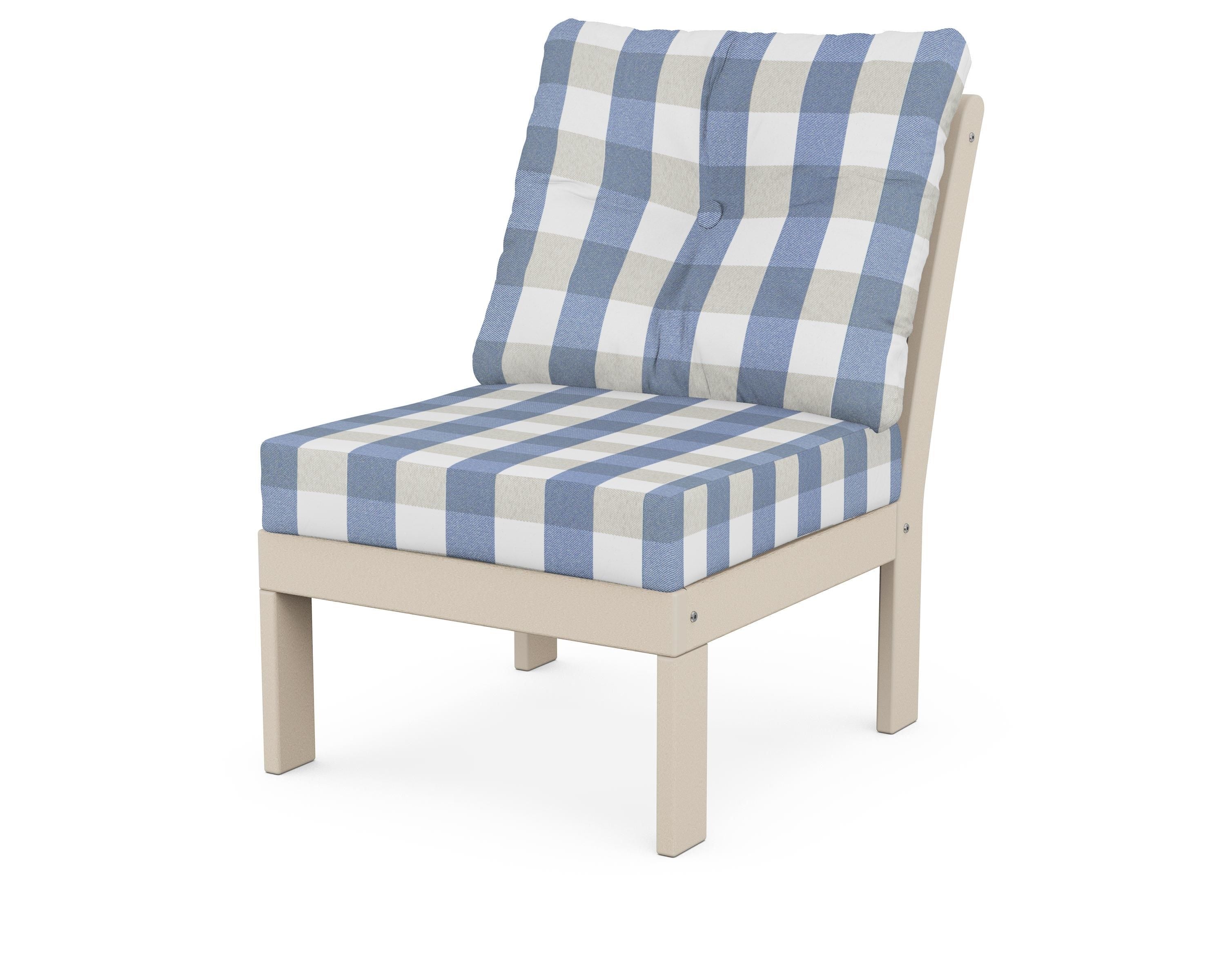 POLYWOOD® Vineyard Modular Armless Chair in Sand / Buffalo Plaid Sky Blue