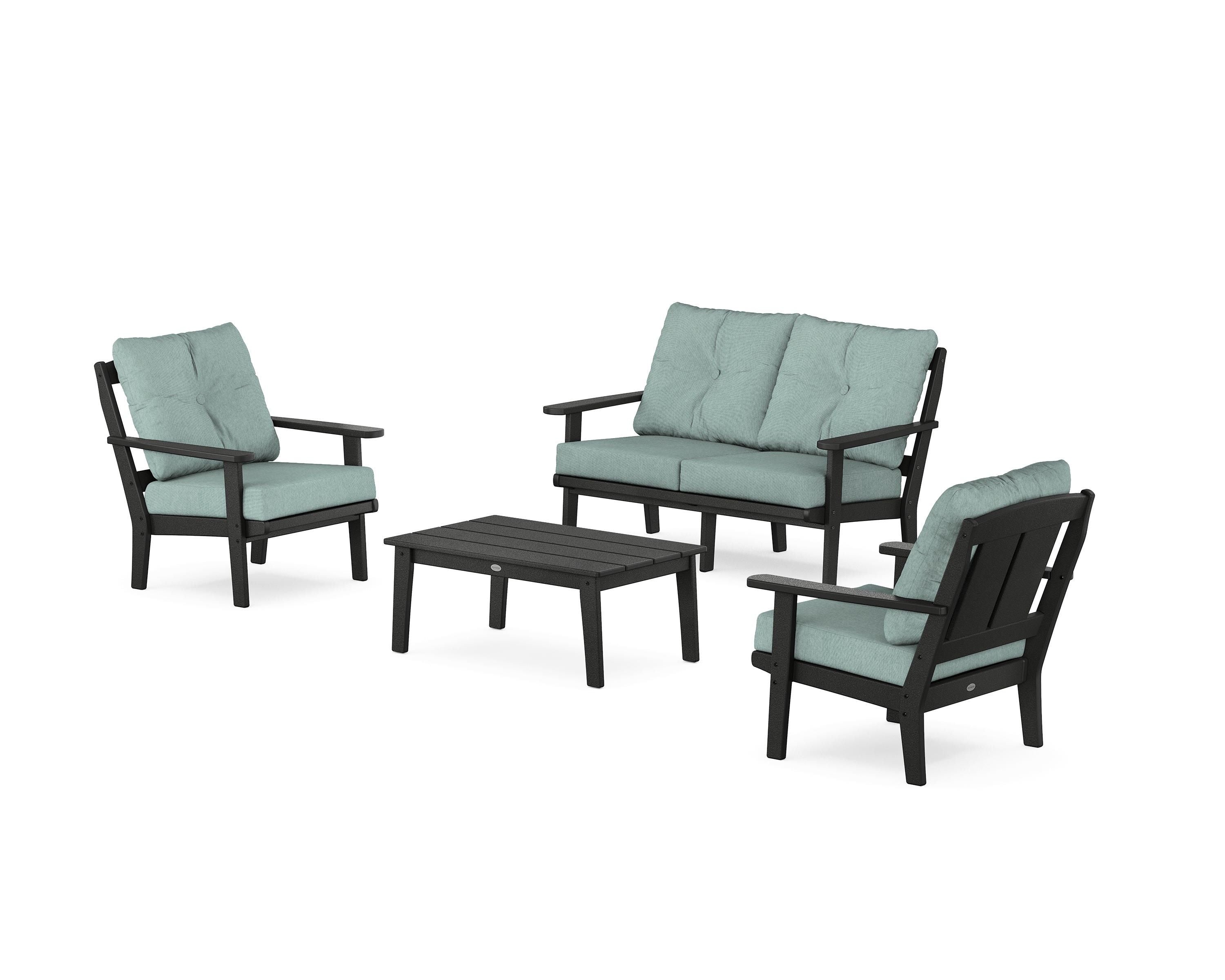 POLYWOOD® Mission 4-Piece Deep Seating Set with Loveseat in Black / Glacier Spa