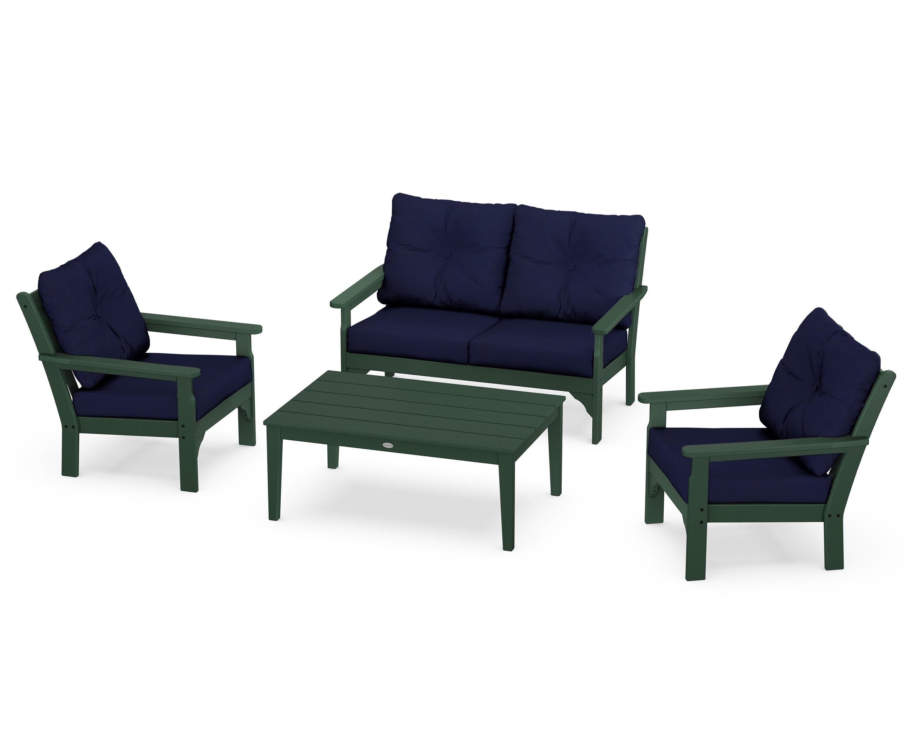 POLYWOOD® Vineyard 4-Piece Deep Seating Set in Green / Navy