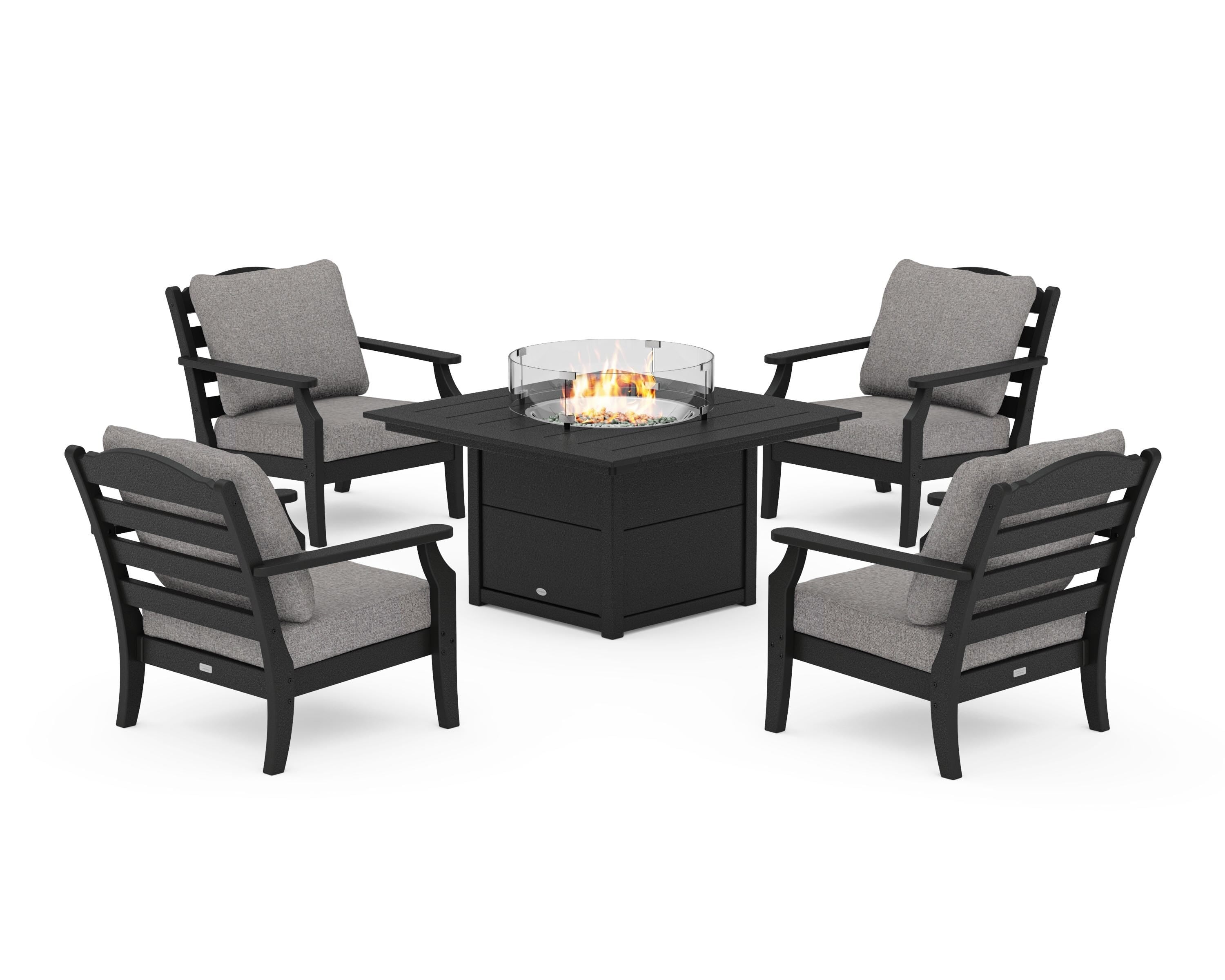 Draper James™ by POLYWOOD® Savannah 5-Piece Deep Seating Set with Fire Pit Table in Black / Grey Mist