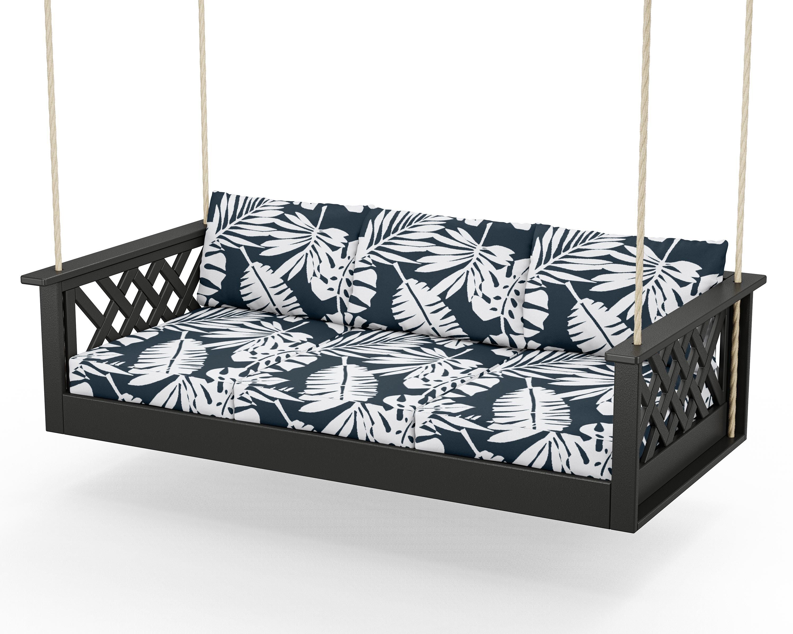 Country Living Wovendale Daybed Swing in Black / Leaf Marine Indigo