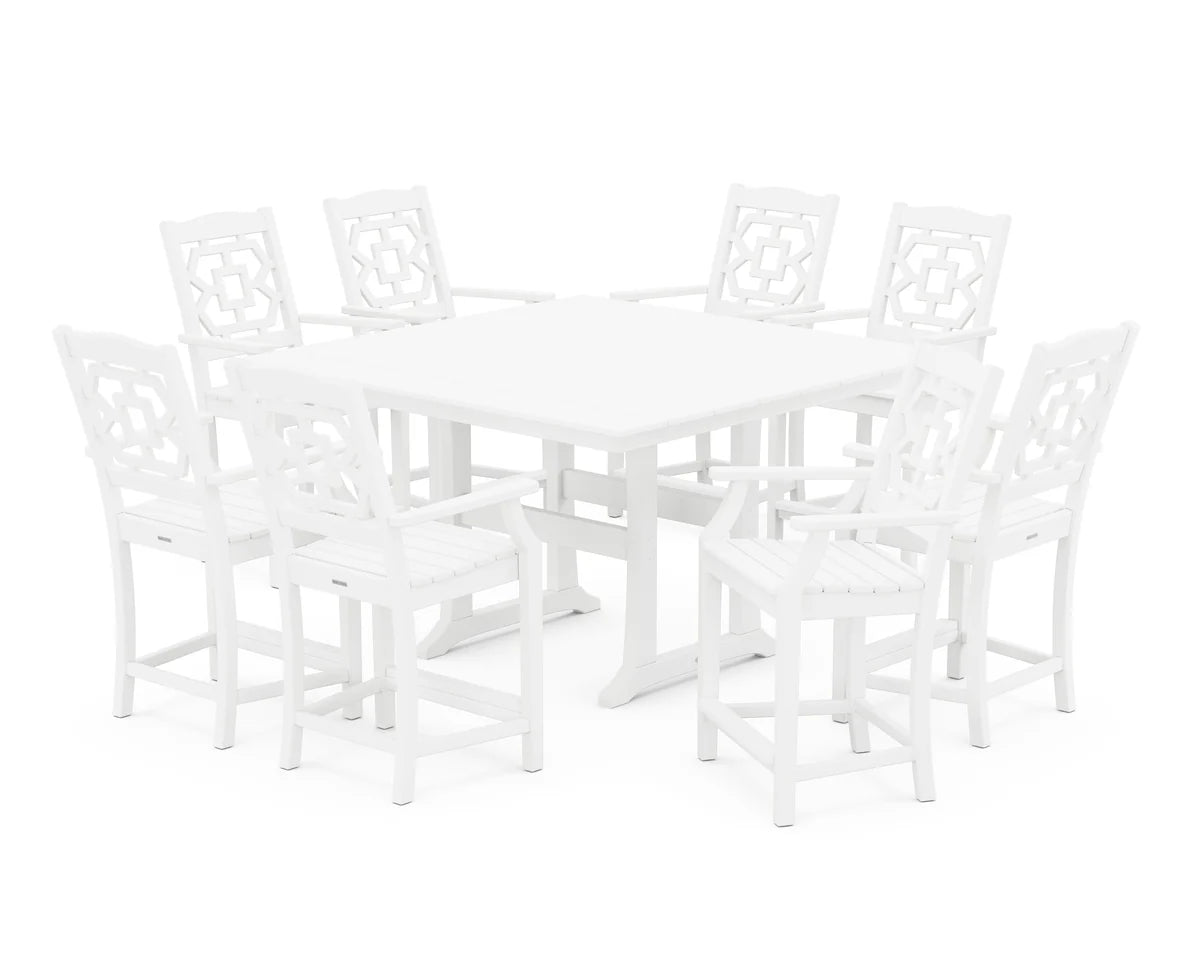 Chinoiserie 9-Piece Square Farmhouse Counter Set with Trestle Legs