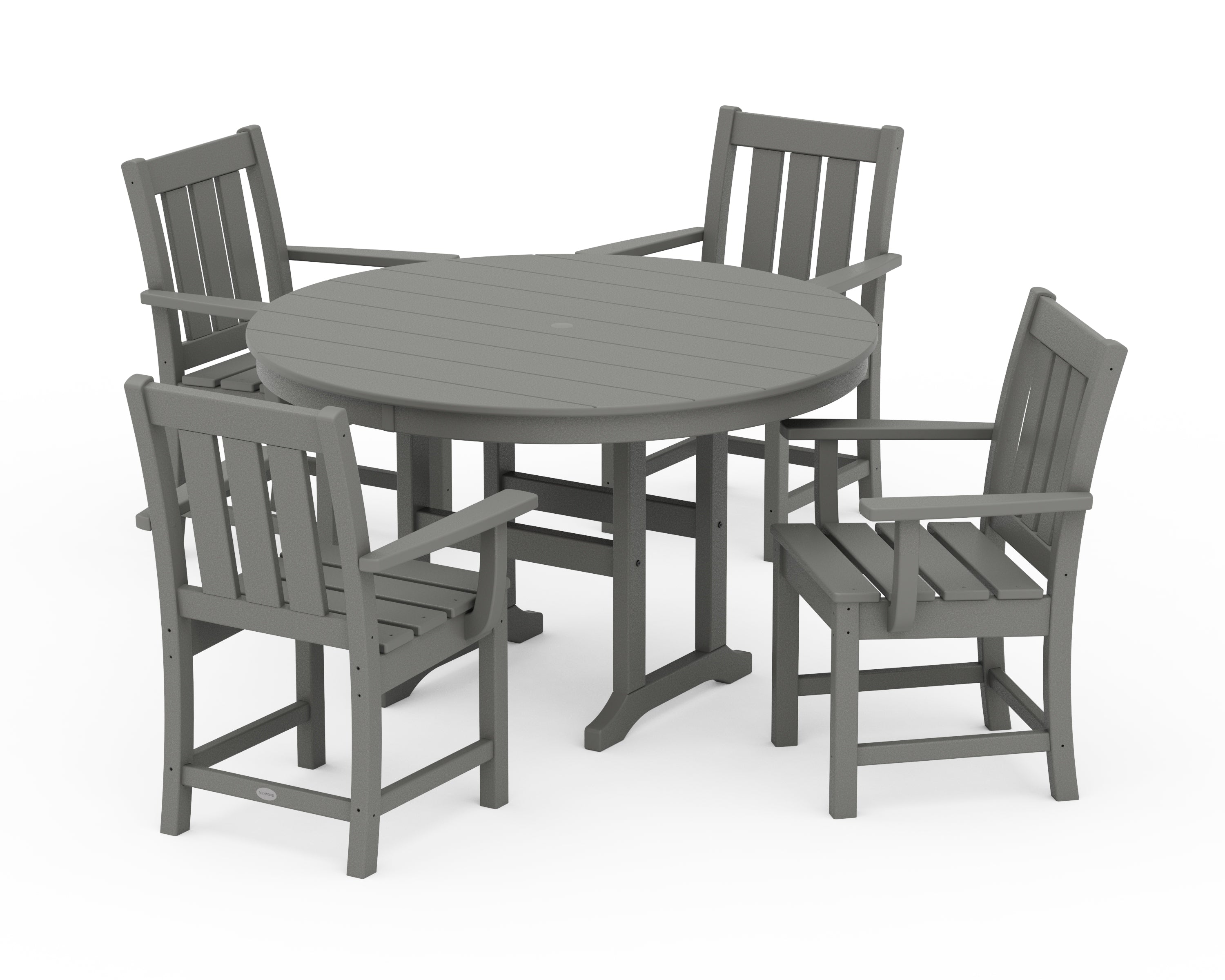 POLYWOOD® Oxford 5-Piece Round Farmhouse Dining Set in Slate Grey