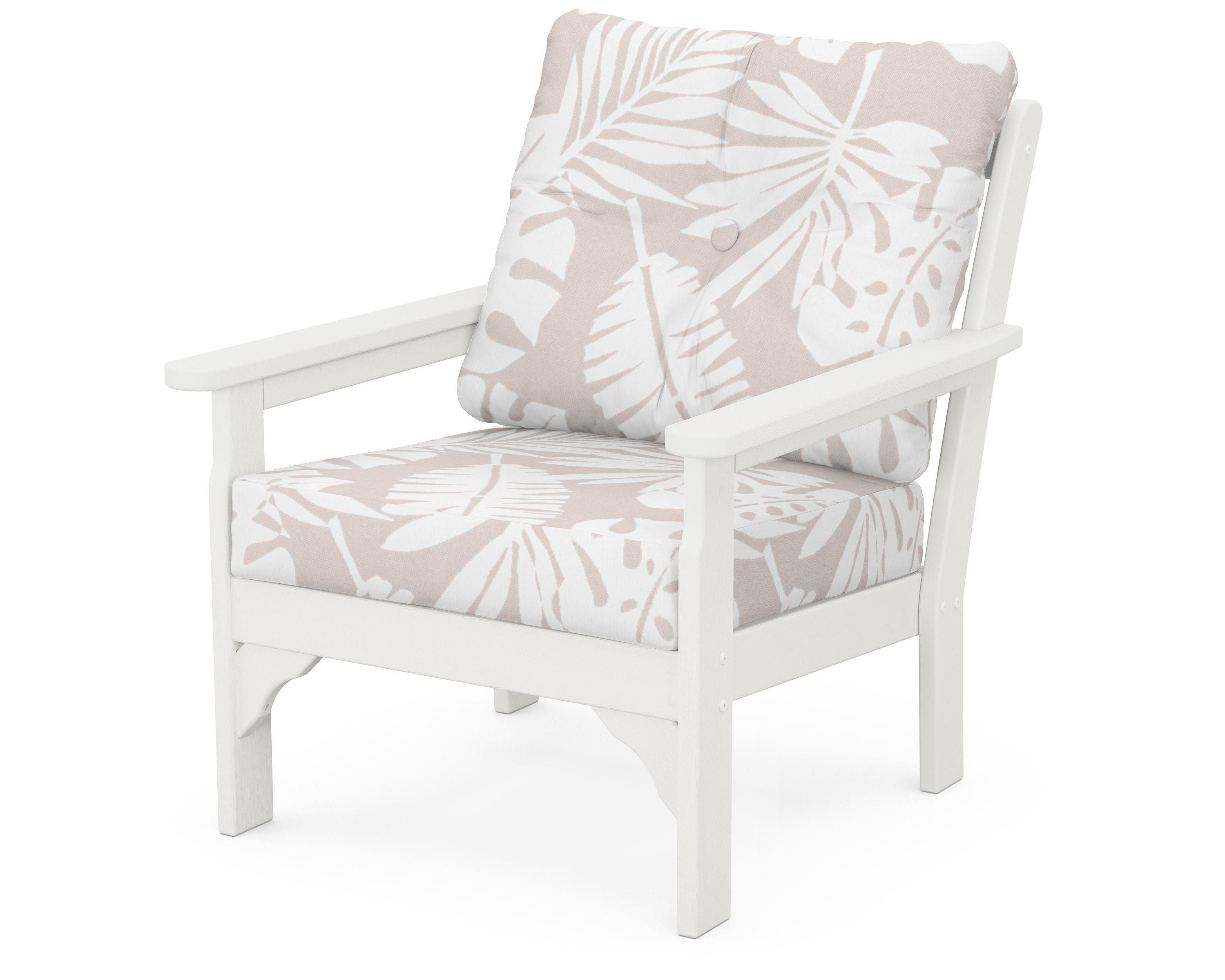POLYWOOD® Vineyard Deep Seating Chair in Vintage White / Leaf Dune Burlap