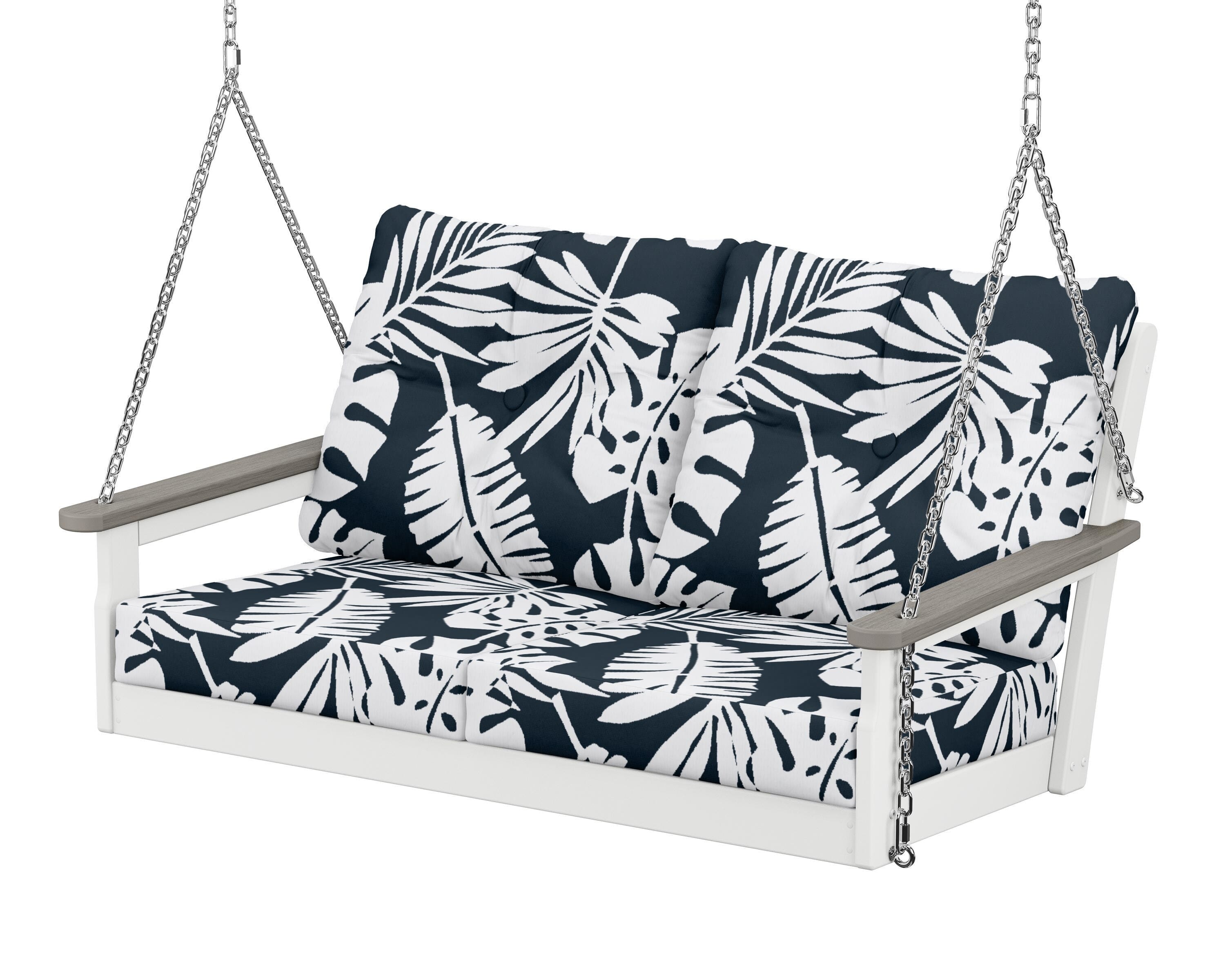 POLYWOOD® Vineyard Deep Seating Swing in White / Driftwood / Leaf Marine Indigo