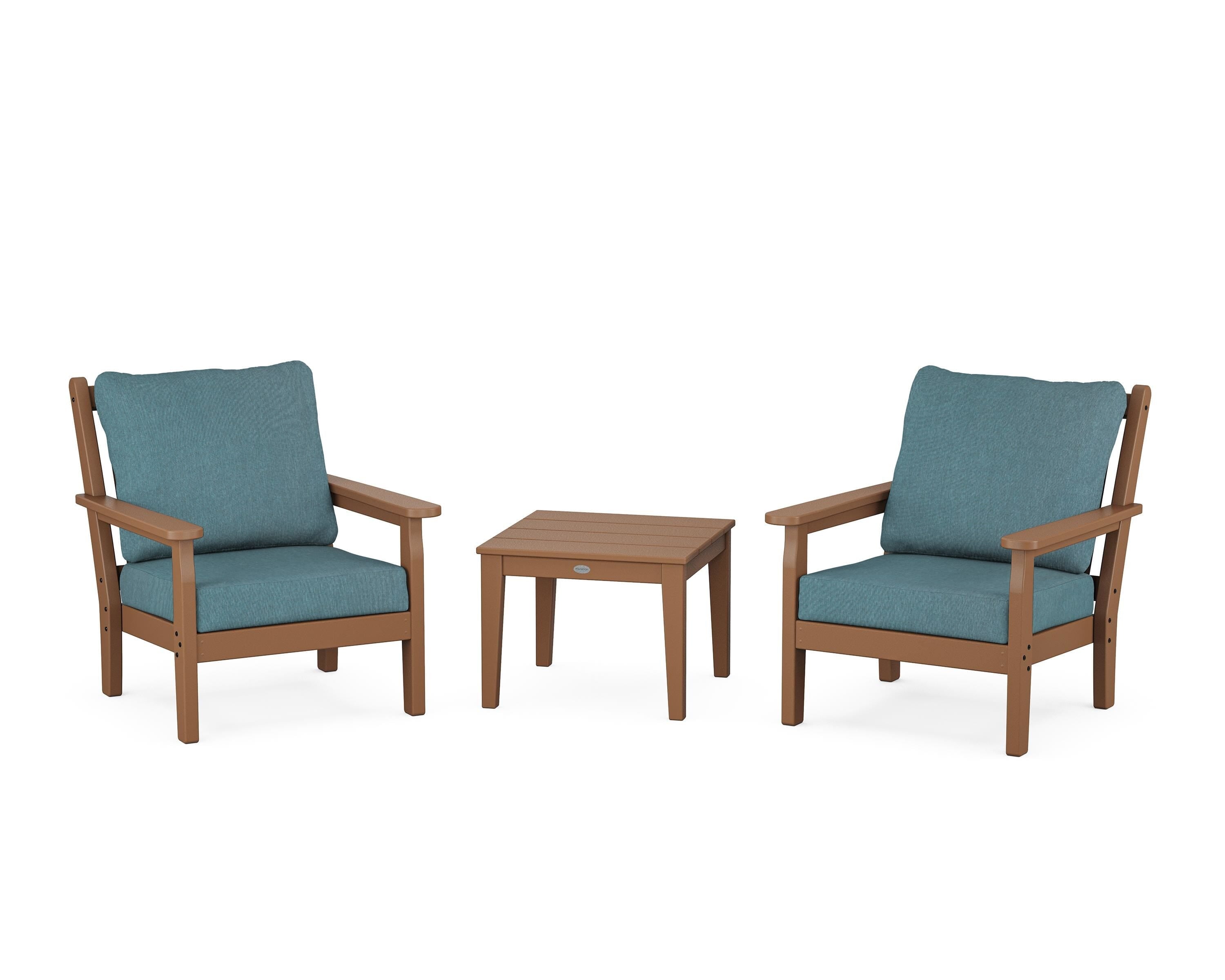 POLYWOOD® Chippendale 3-Piece Deep Seating Set in Teak / Ocean Teal
