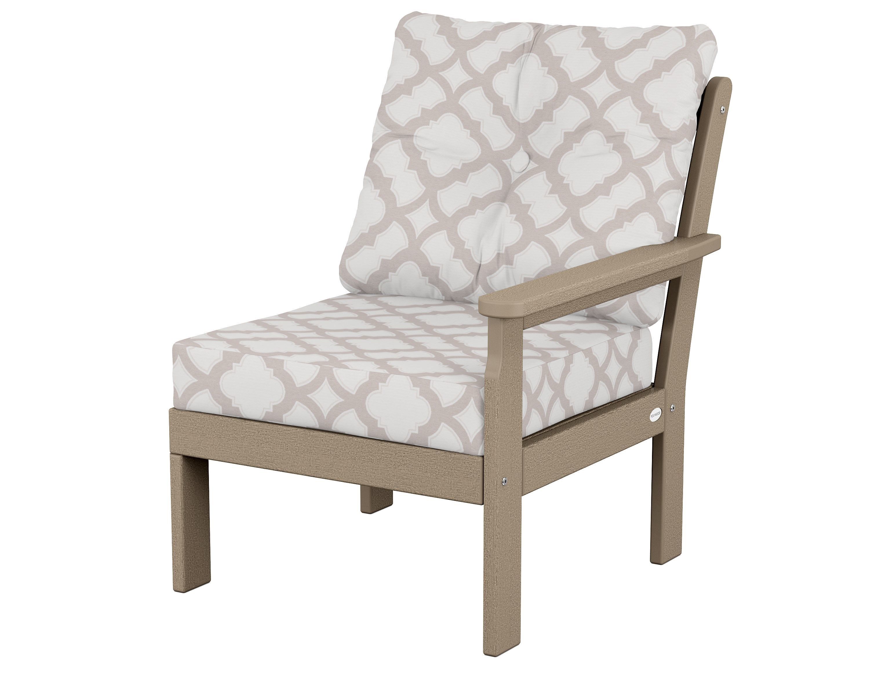 POLYWOOD® Vineyard Modular Right Arm Chair in Vintage Sahara / Trellis Dune Burlap