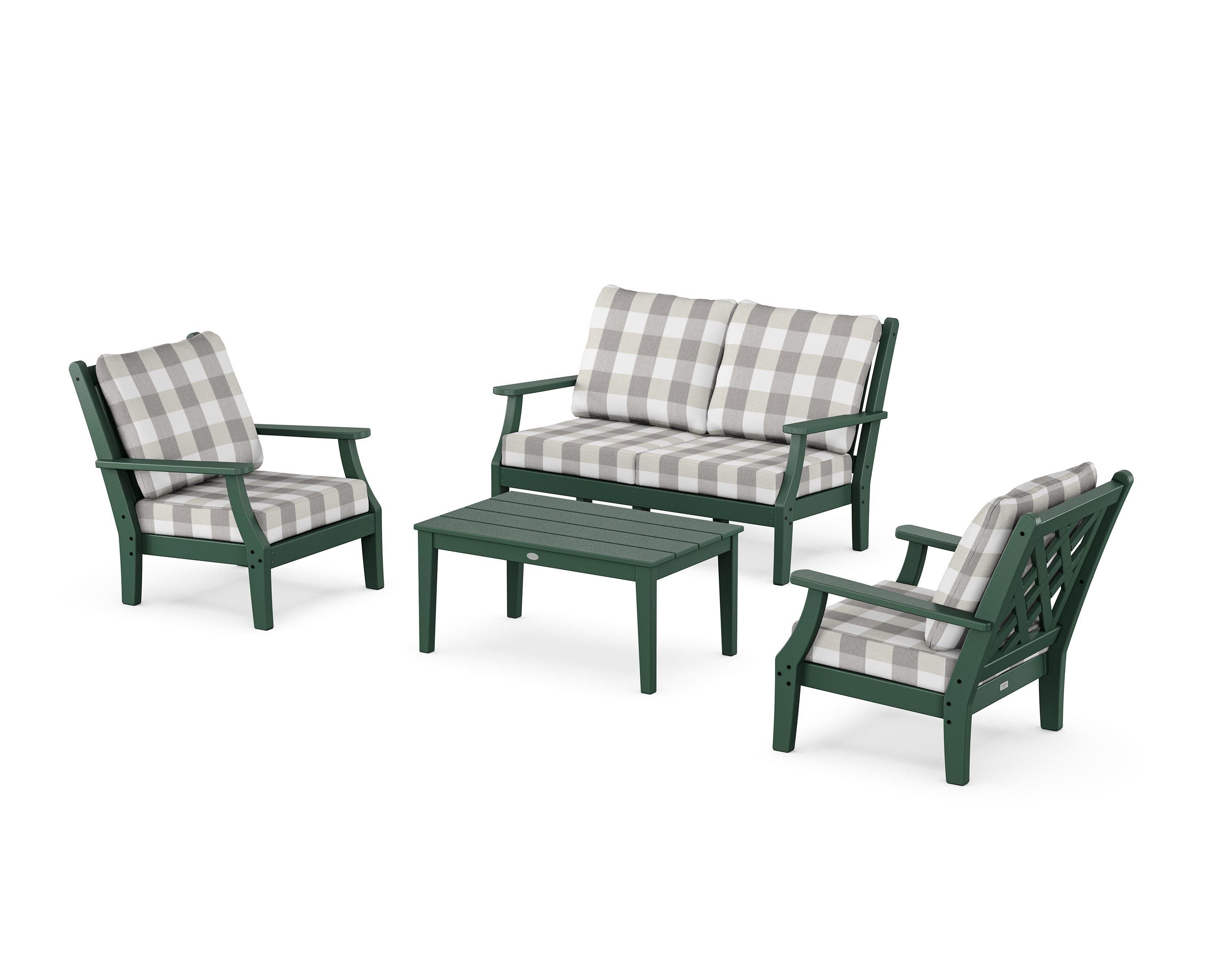 Country Living Wovendale 4-Piece Deep Seating Set with Loveseat in Green / Buffalo Plaid Grey Mist