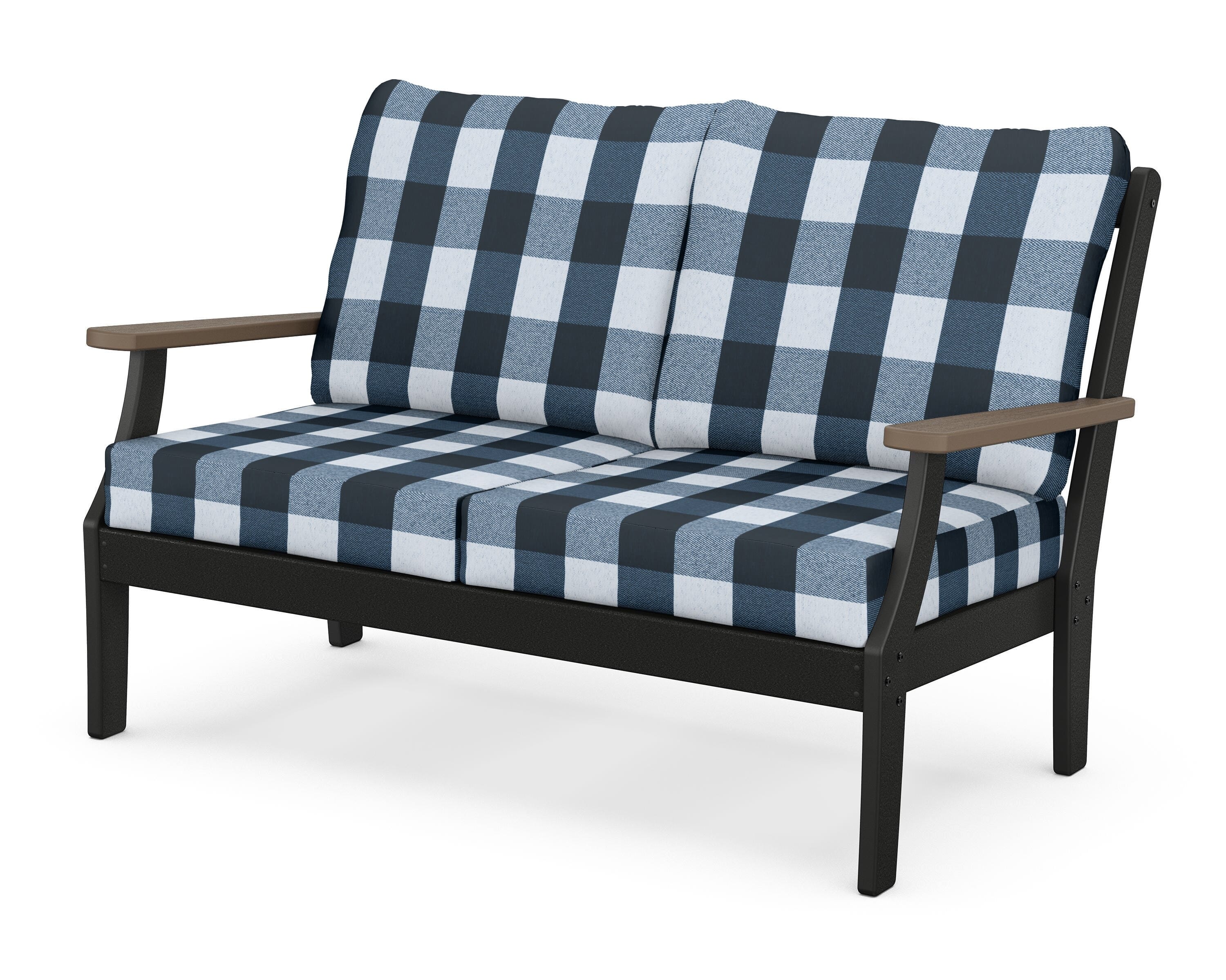 POLYWOOD® Braxton Deep Seating Loveseat in Black / Kona / Buffalo Plaid Marine Indigo
