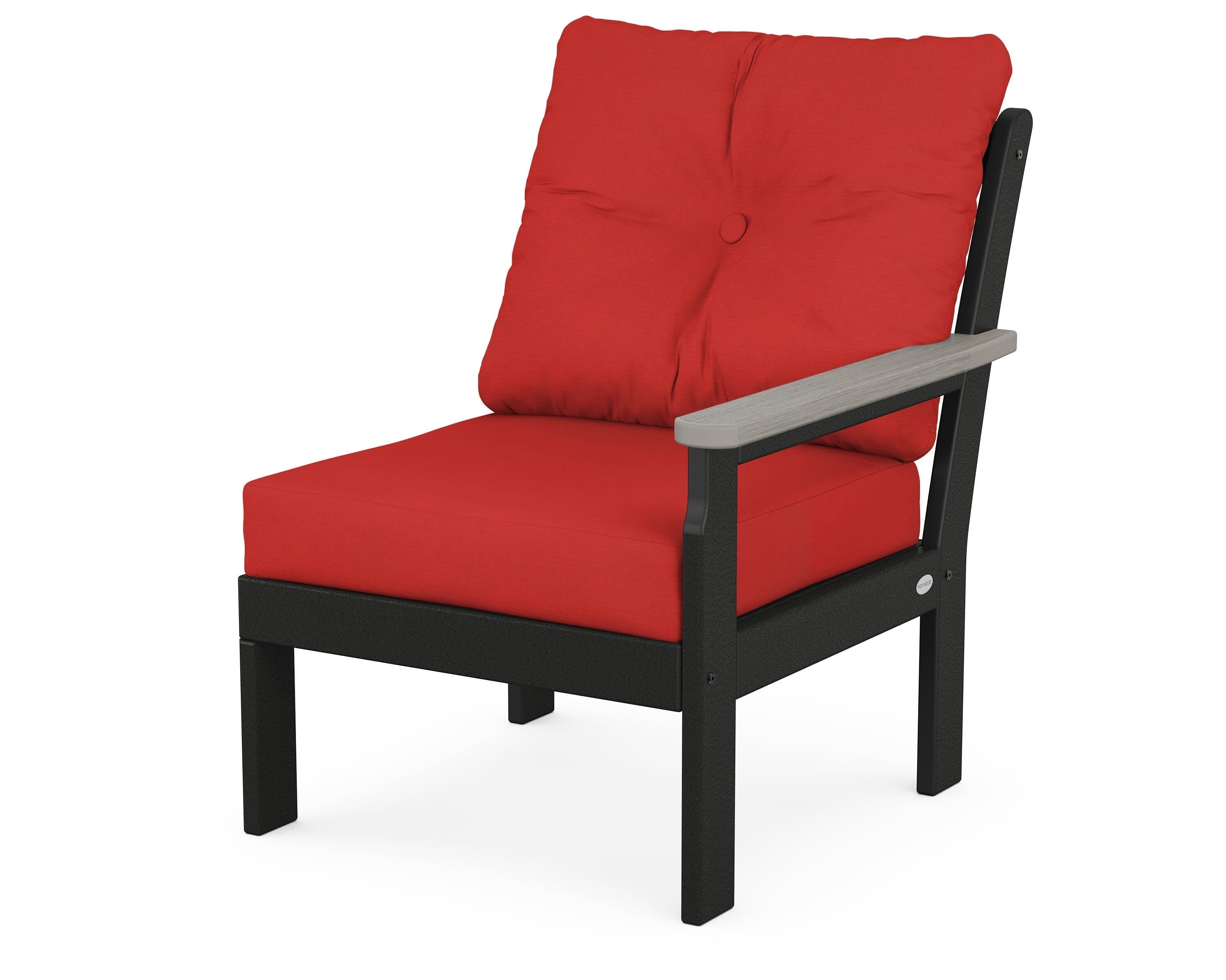 POLYWOOD® Vineyard Modular Right Arm Chair in Black / Driftwood / Crimson Linen