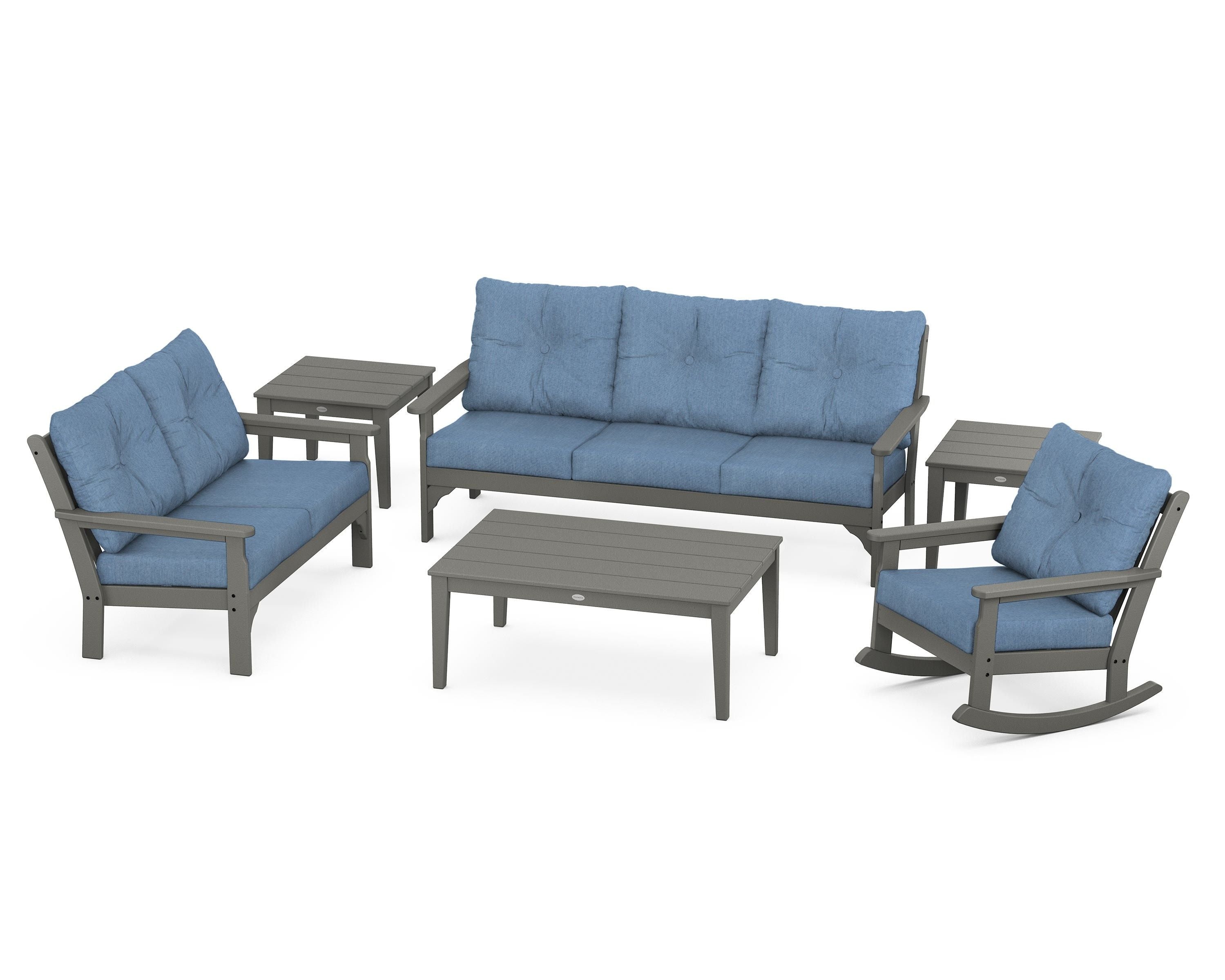 POLYWOOD® Vineyard 6-Piece Deep Seating Set in Slate Grey / Sky Blue