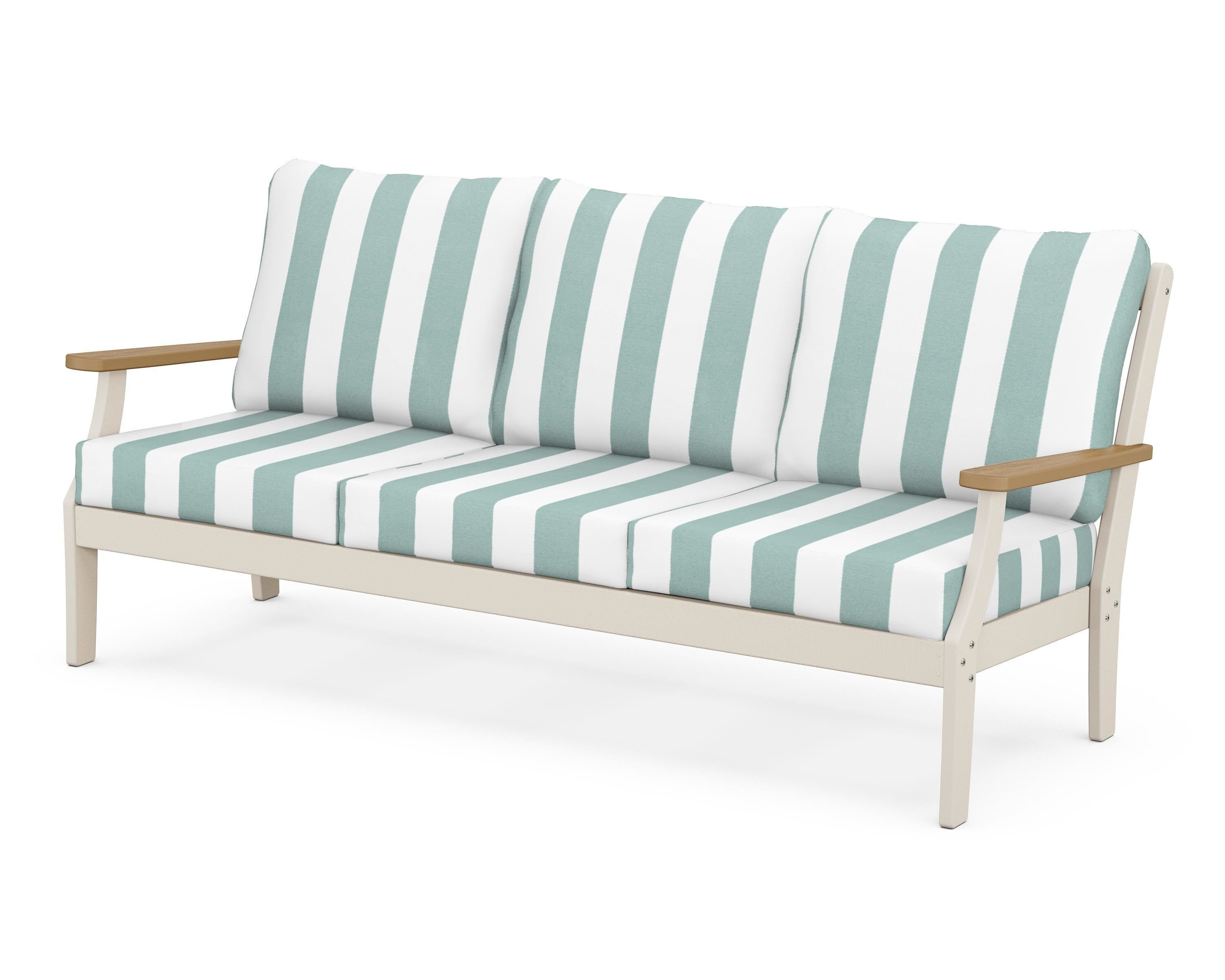 POLYWOOD® Braxton Deep Seating Sofa in Sand / Natural / Cabana Stripe Glacier Spa