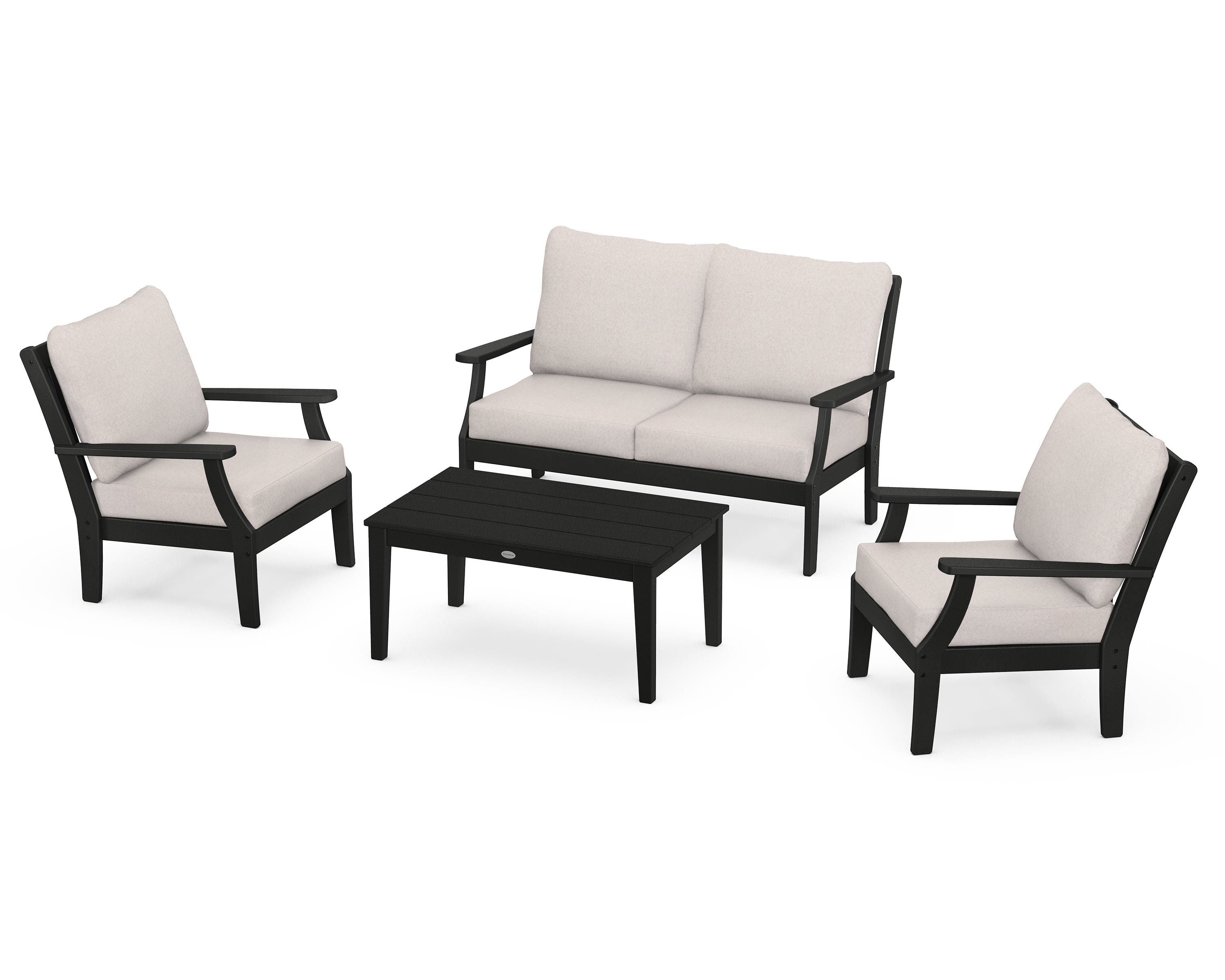 POLYWOOD® Braxton 4-Piece Deep Seating Chair Set in Black / Dune Burlap