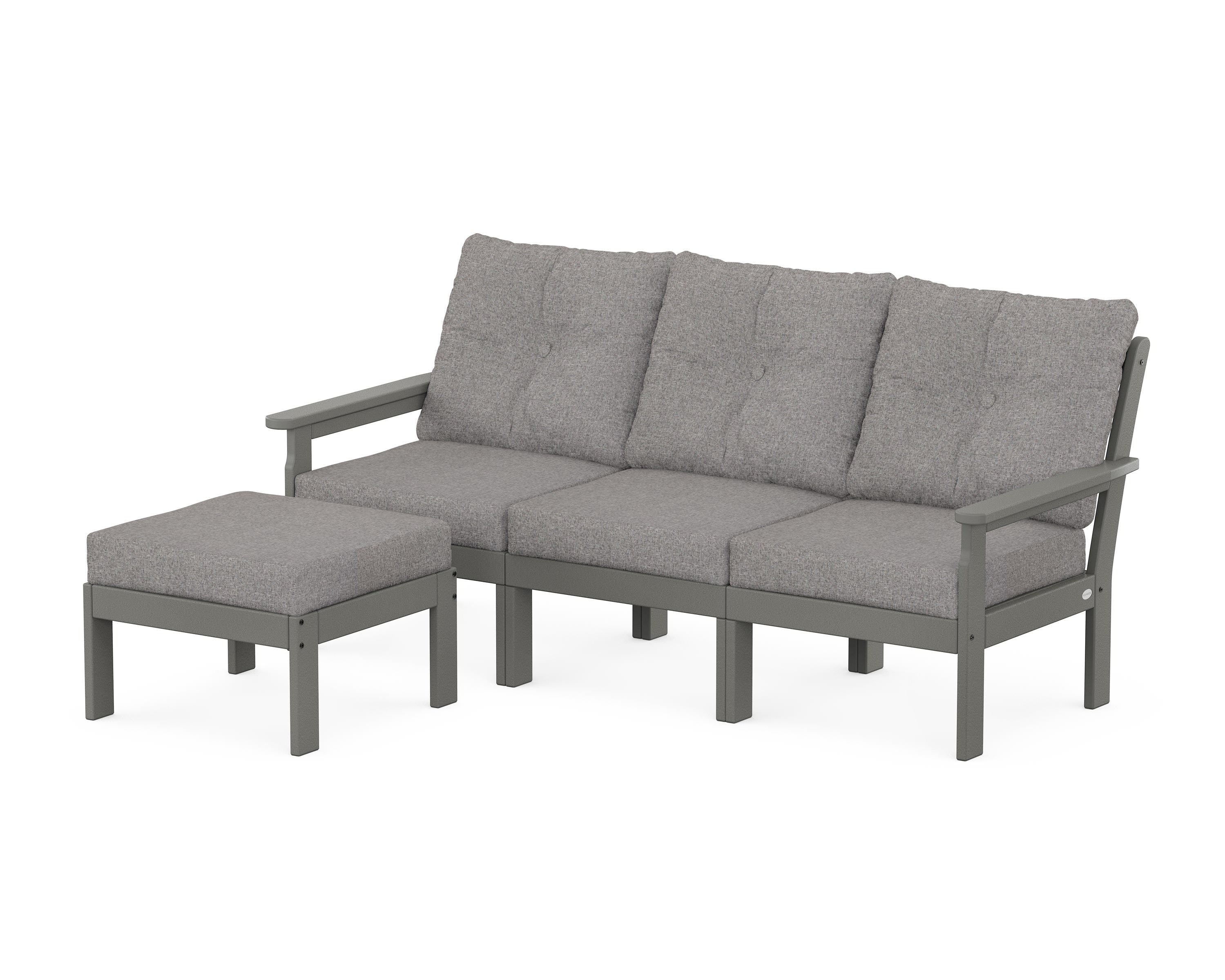 POLYWOOD® Vineyard 4-Piece Sectional with Ottoman in Slate Grey / Grey Mist