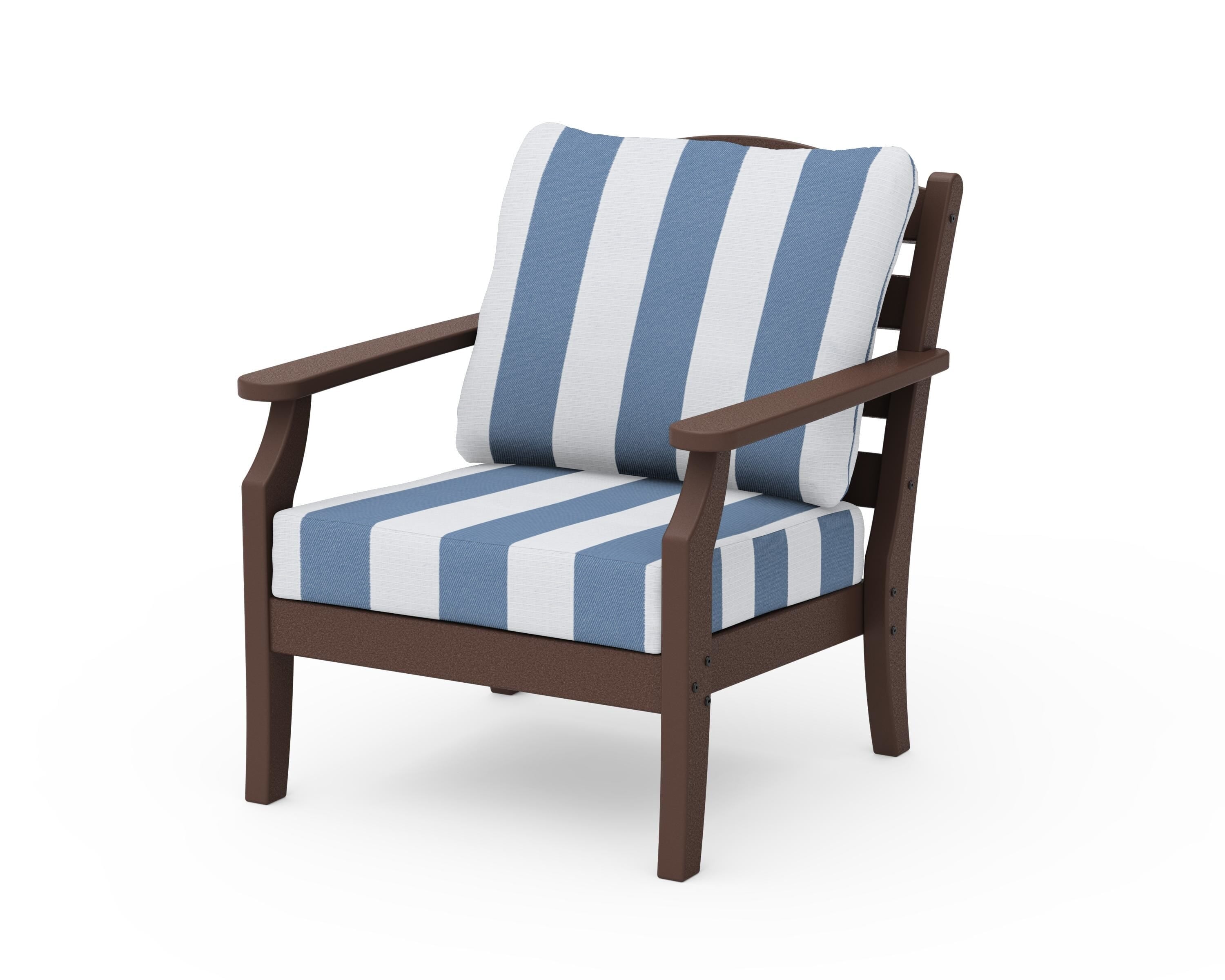 Draper James™ by POLYWOOD® Savannah Deep Seating Chair in Mahogany / Cabana Stripe Sky Blue