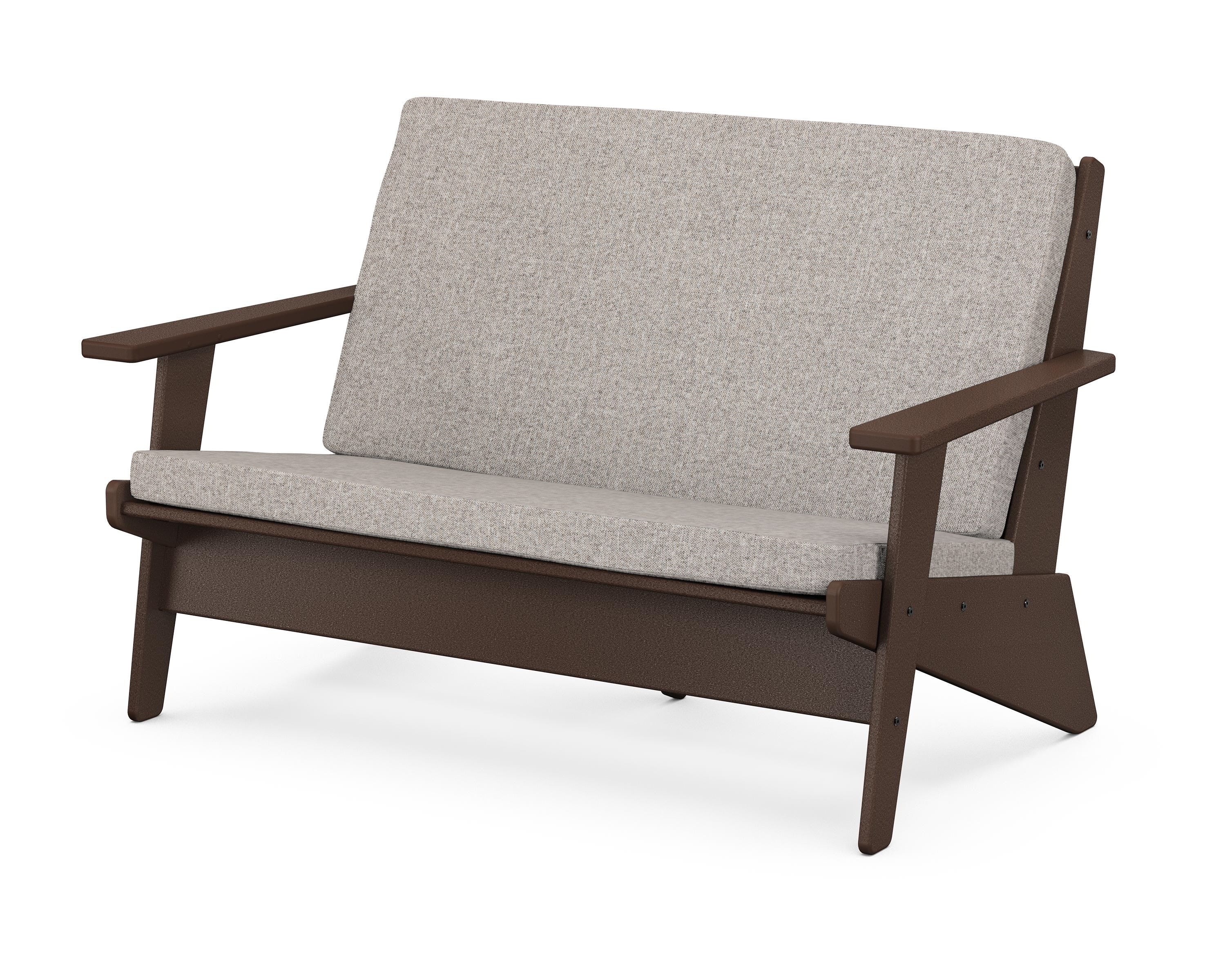 POLYWOOD® Riviera Modern Lounge Loveseat in Mahogany / Weathered Tweed