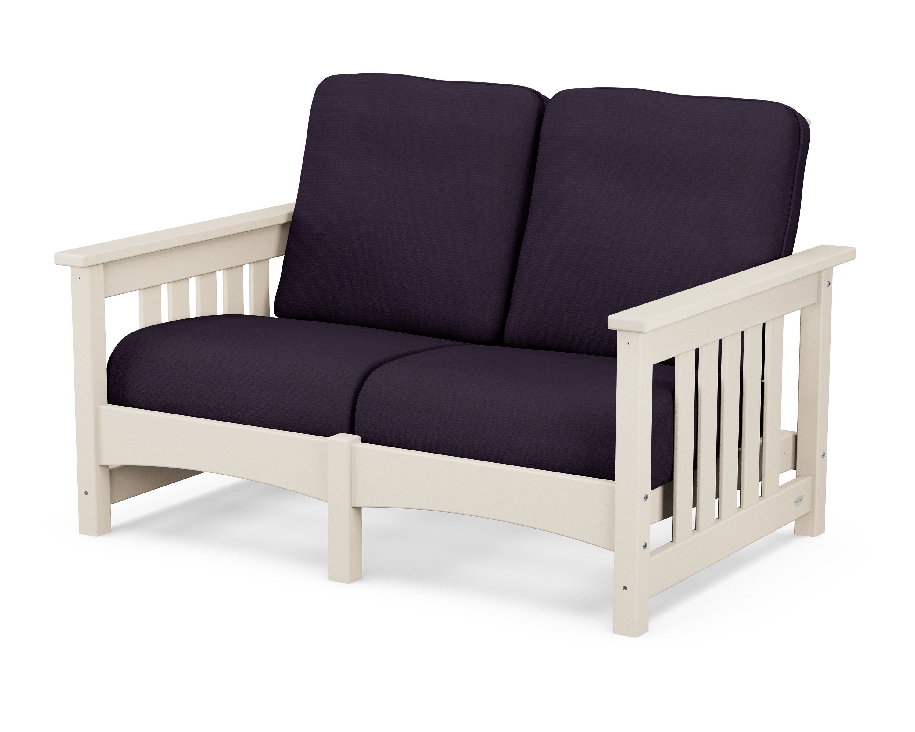 POLYWOOD® Club Mission Loveseat in Sand / Navy Linen