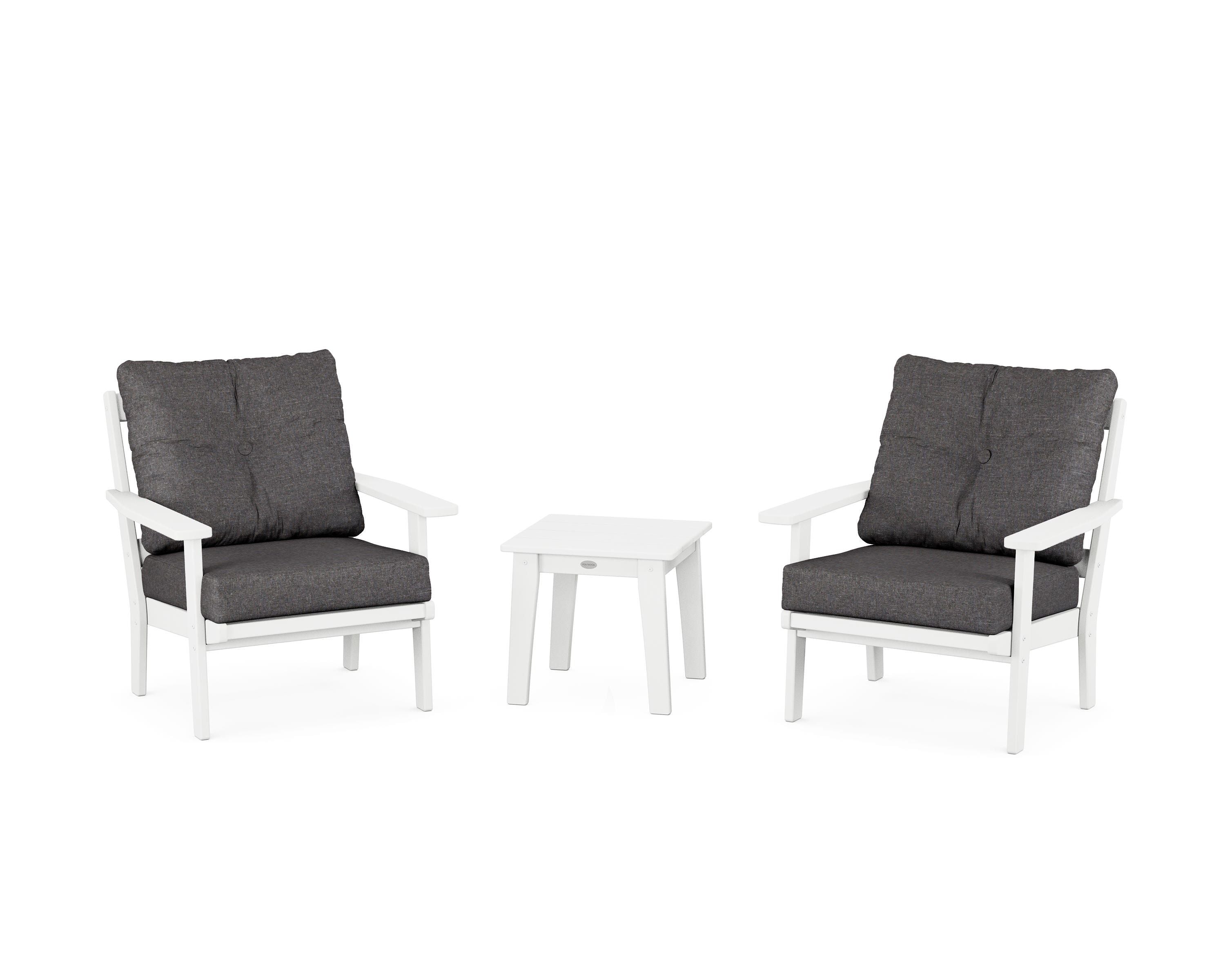 POLYWOOD® Oxford 3-Piece Deep Seating Set in White / Ash Charcoal