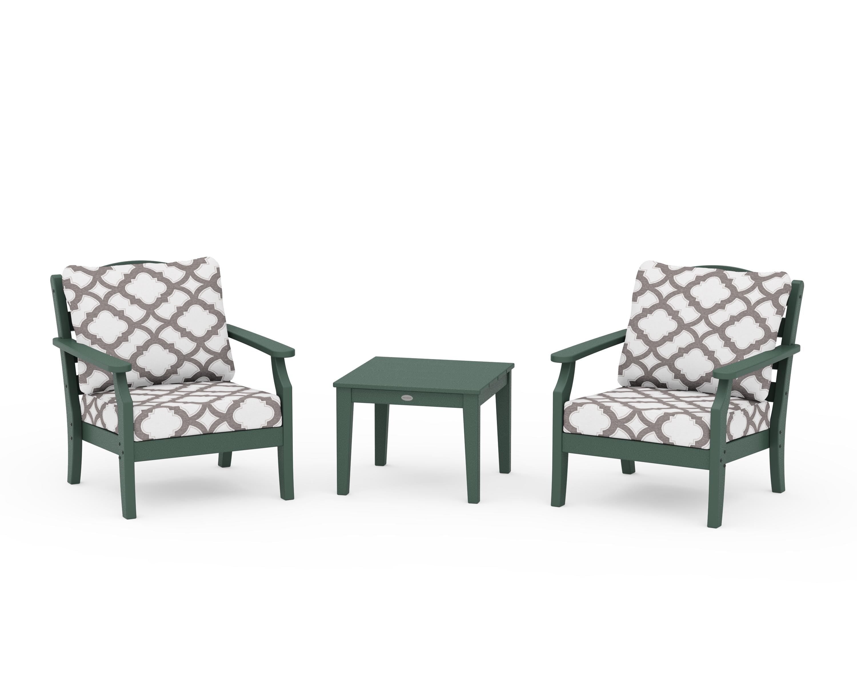 Draper James™ by POLYWOOD® Savannah 3-Piece Deep Seating Set in Green / Trellis Grey Mist