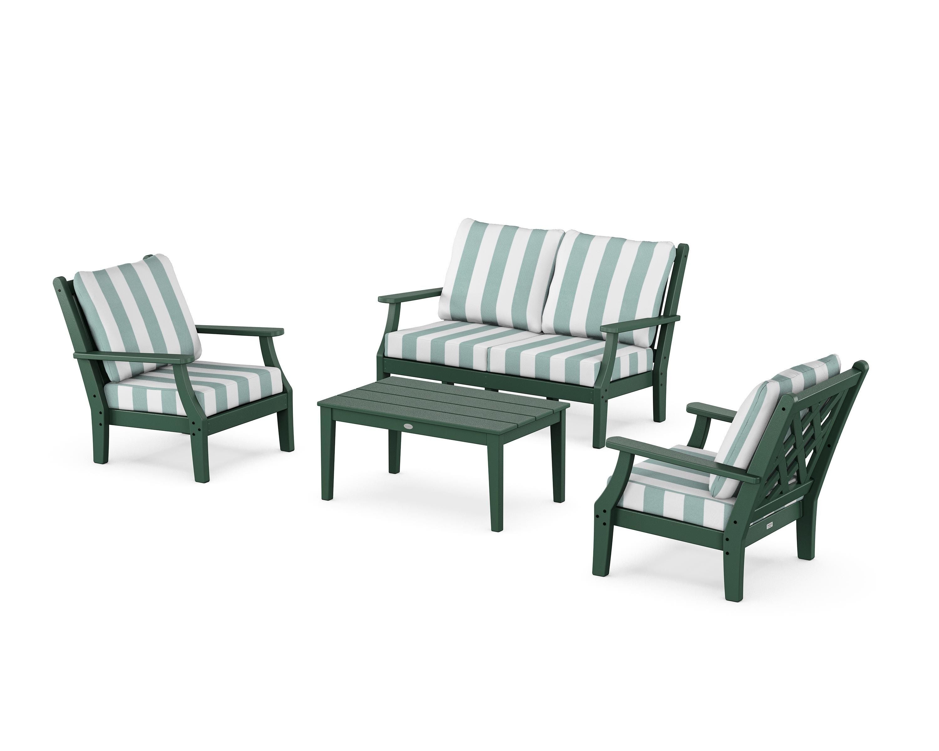 Country Living Wovendale 4-Piece Deep Seating Set with Loveseat in Green / Cabana Stripe Glacier Spa