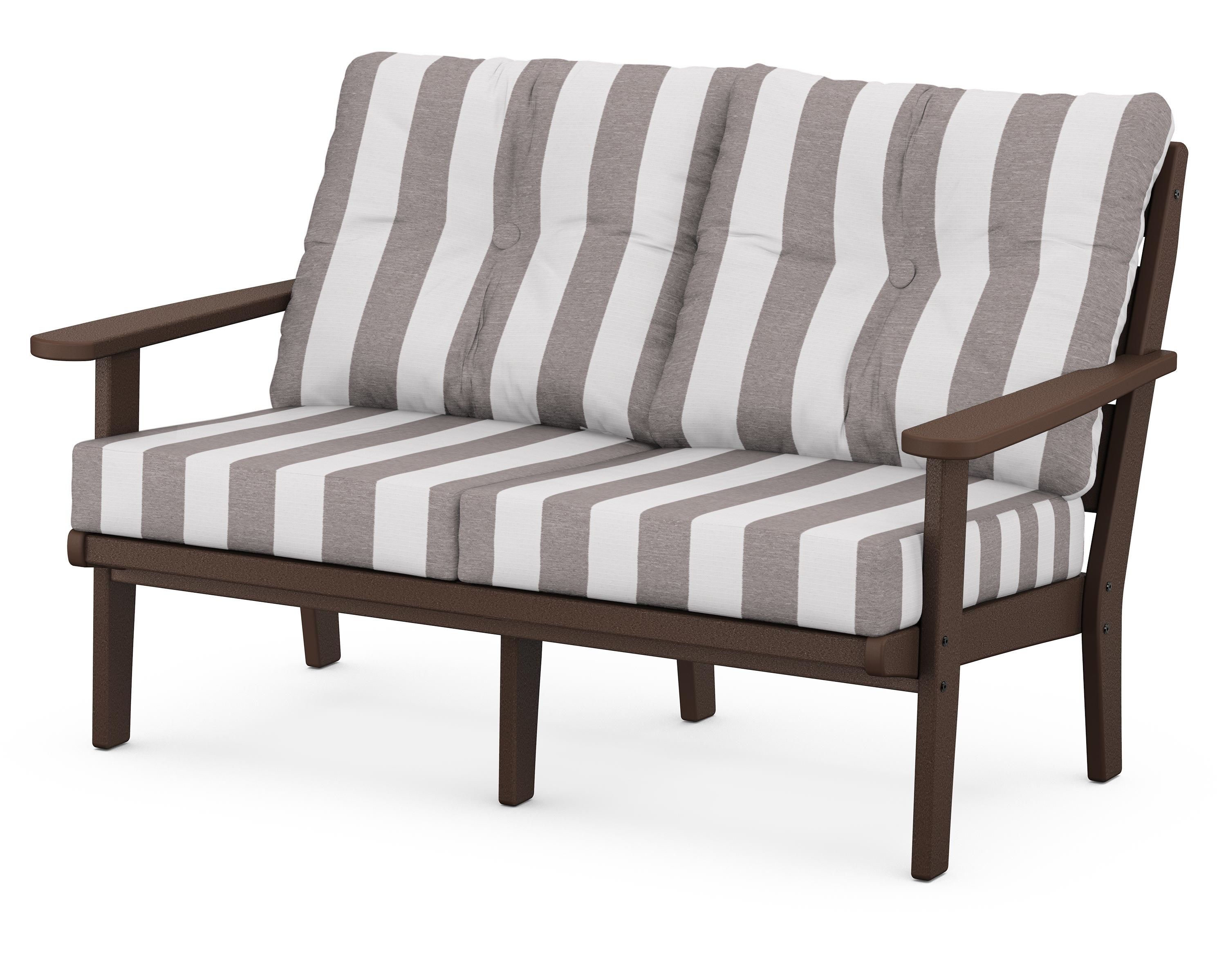 POLYWOOD® Lakeside Deep Seating Loveseat in Mahogany / Cabana Stripe Grey Mist