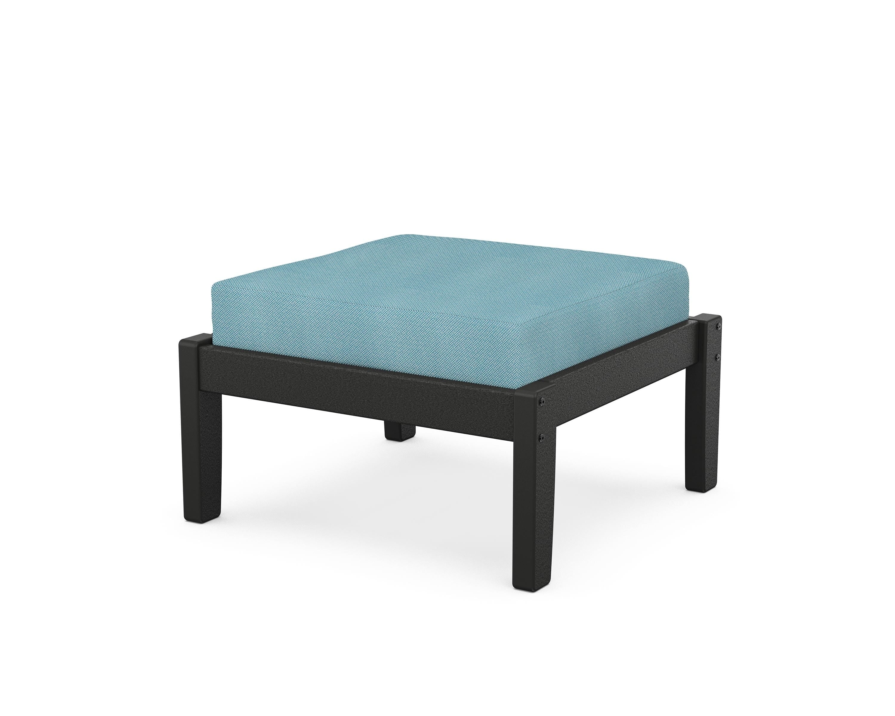 Unbranded Deep Seating Ottoman in Black / Lattice Sky Blue