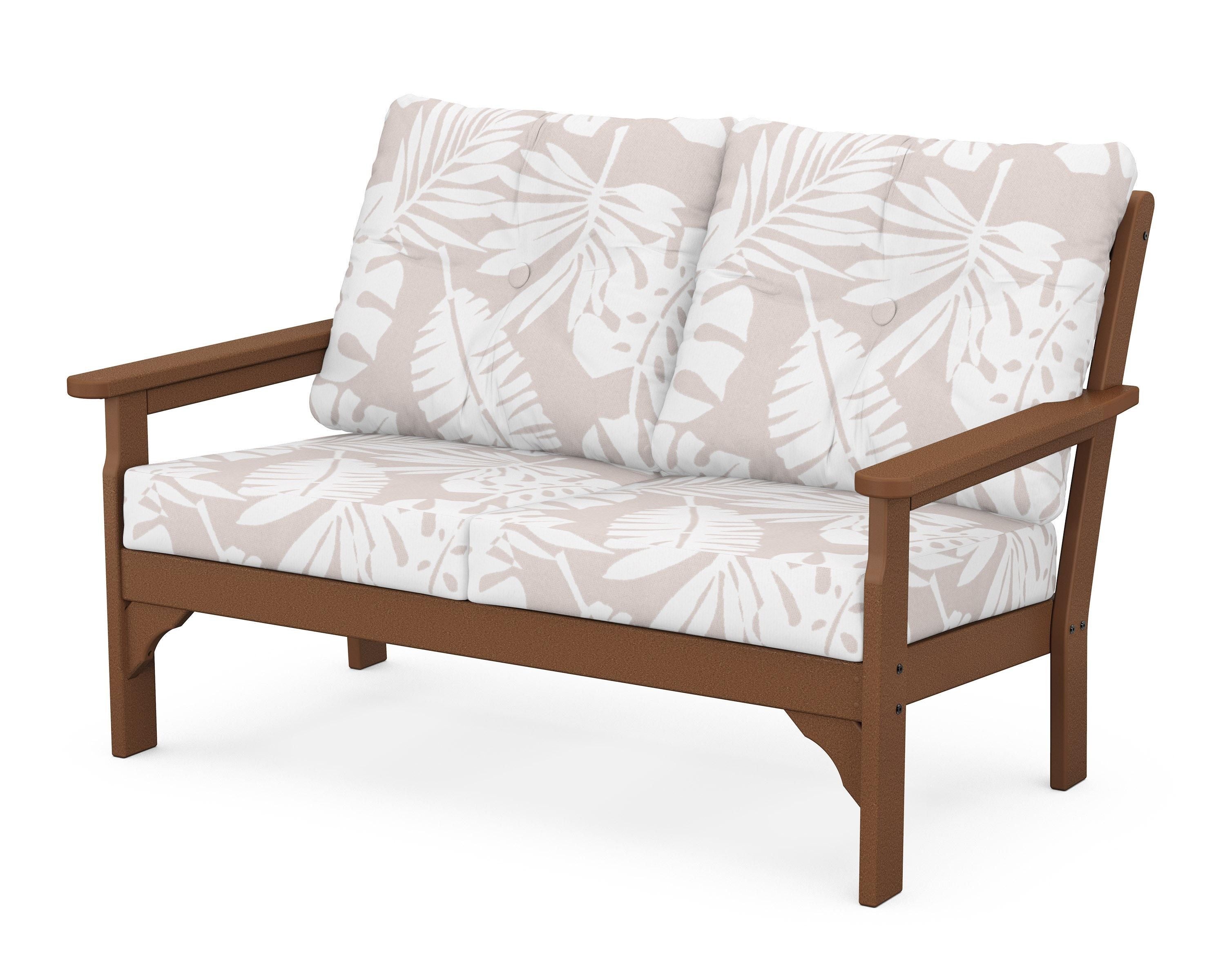 POLYWOOD® Vineyard Deep Seating Loveseat in Teak / Leaf Dune Burlap