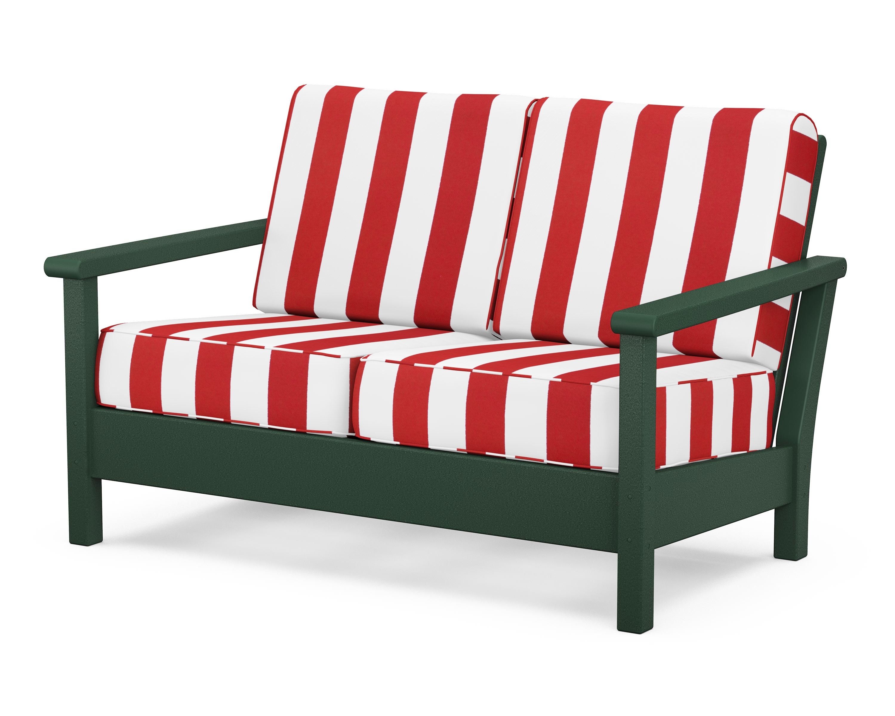 POLYWOOD® Harbour Deep Seating Loveseat in Green / Cabana Stripe Crimson