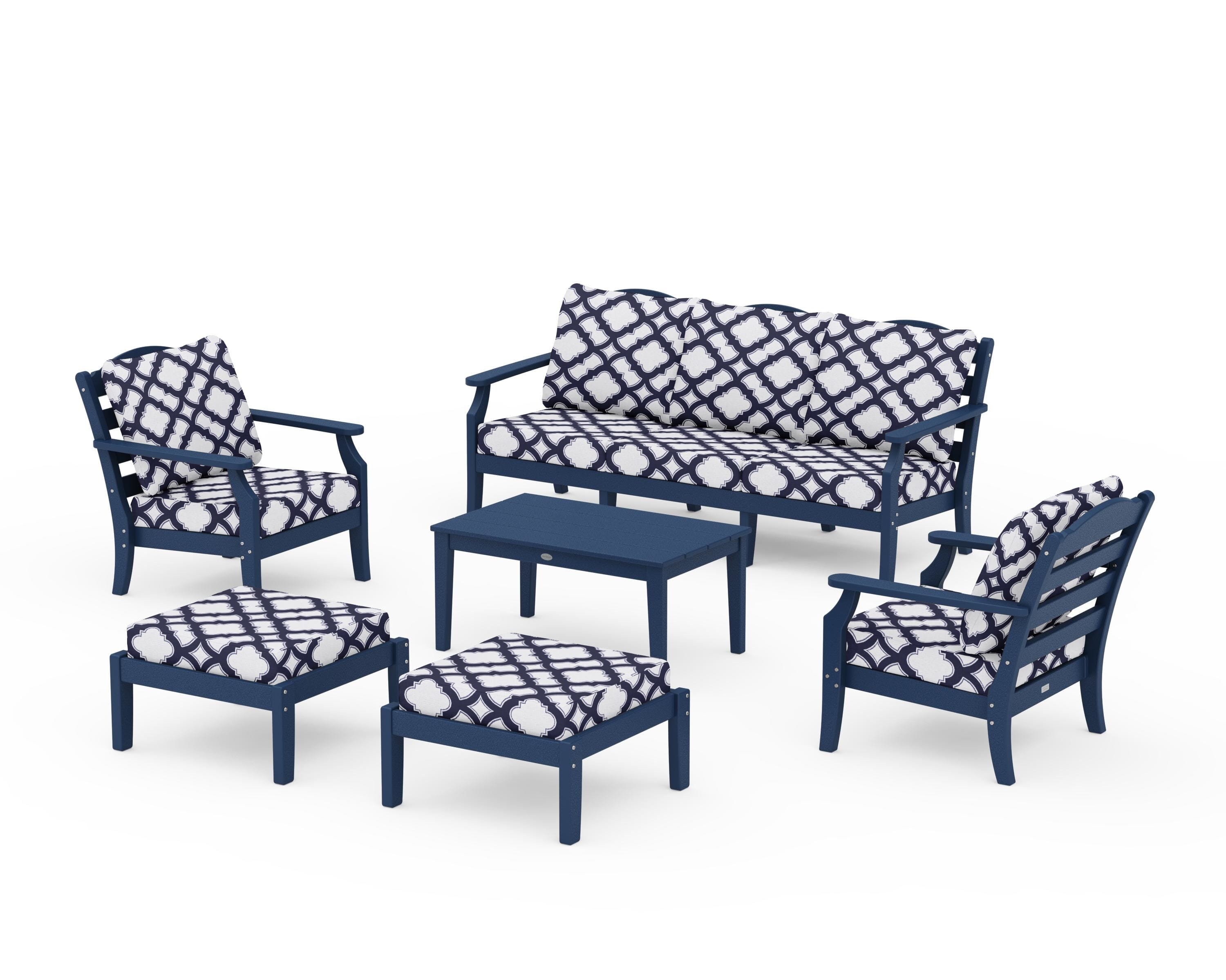 Draper James™ by POLYWOOD® Savannah 6-Piece Lounge Sofa Set in Navy / Trellis Navy