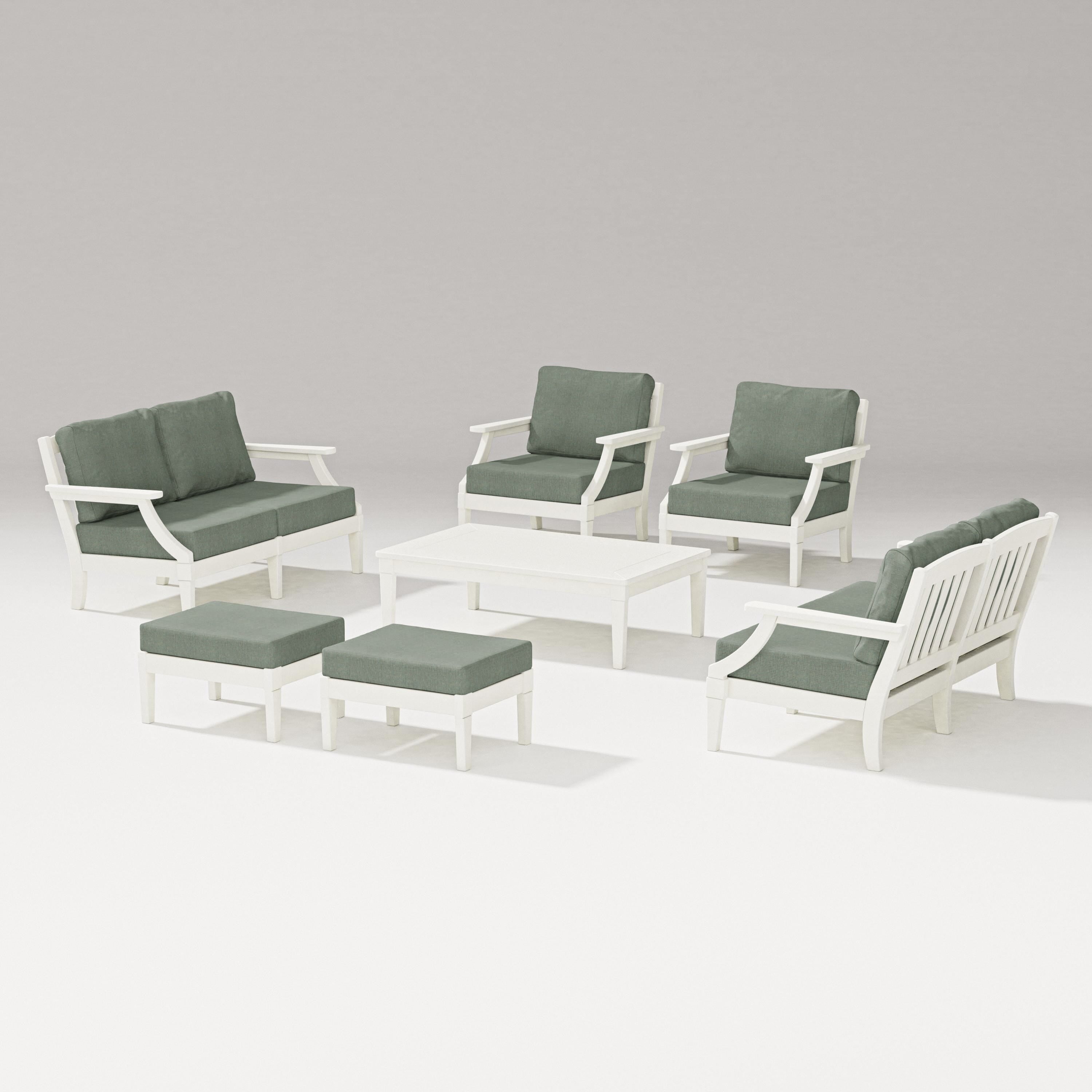 PW Designer Series Estate 7-Piece Lounge Loveseat Set in Vintage White / Cast Sage
