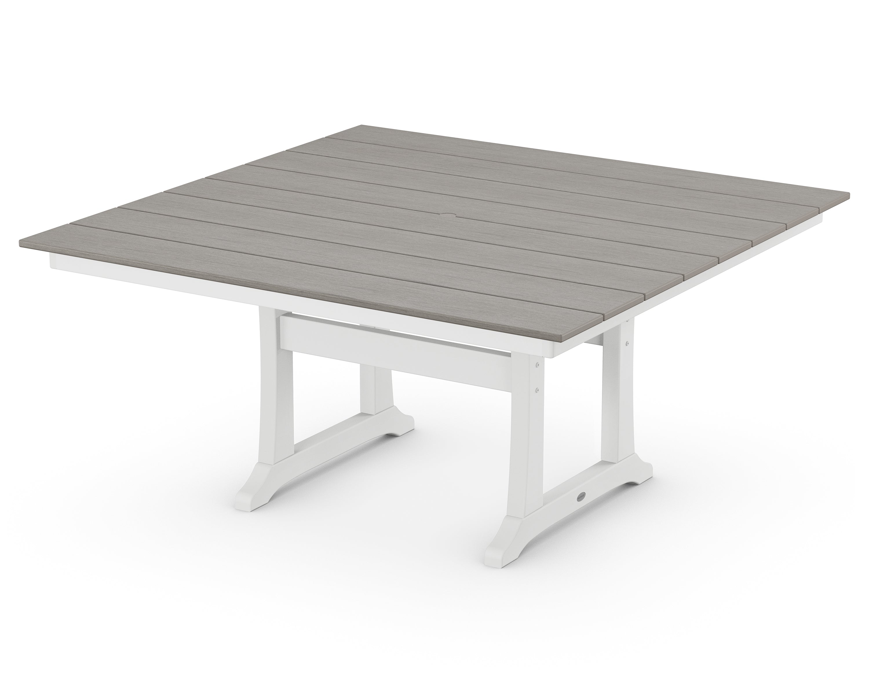 POLYWOOD® Farmhouse Trestle 59" Dining Table in White / Driftwood
