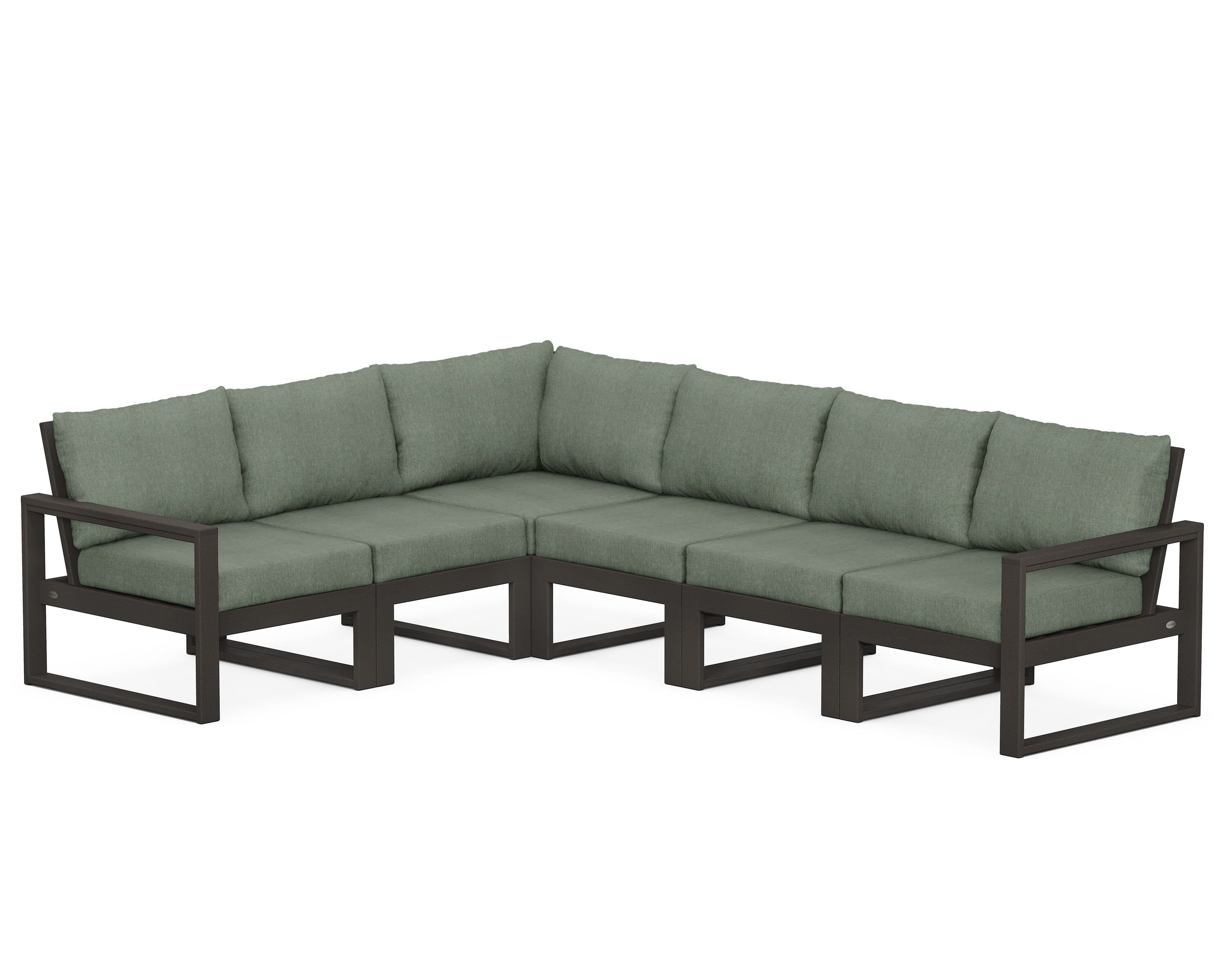 POLYWOOD® EDGE 6-Piece Modular Deep Seating Set in Vintage Coffee / Cast Sage