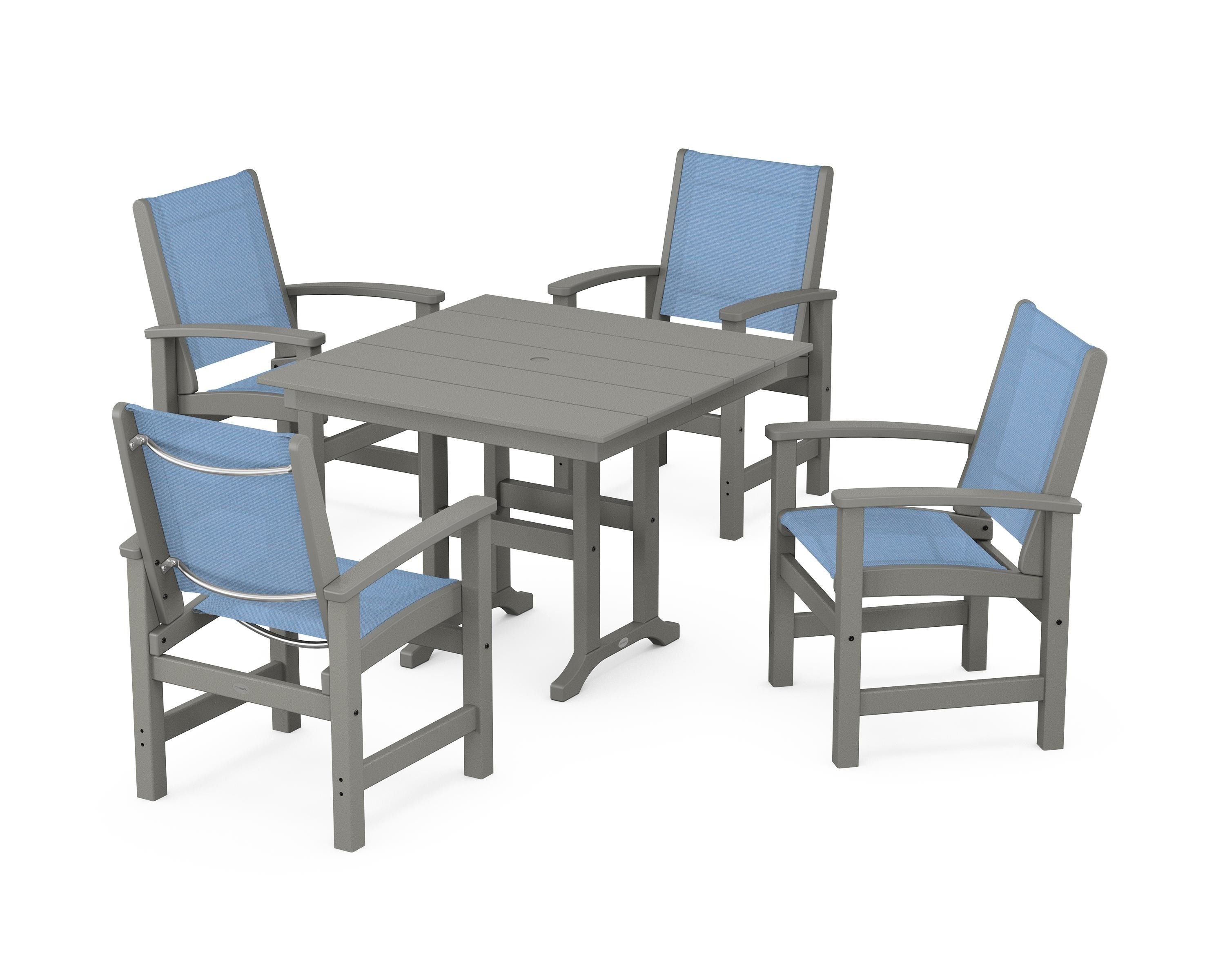 POLYWOOD® Coastal 5-Piece Farmhouse Dining Set in Slate Grey / Poolside Sling