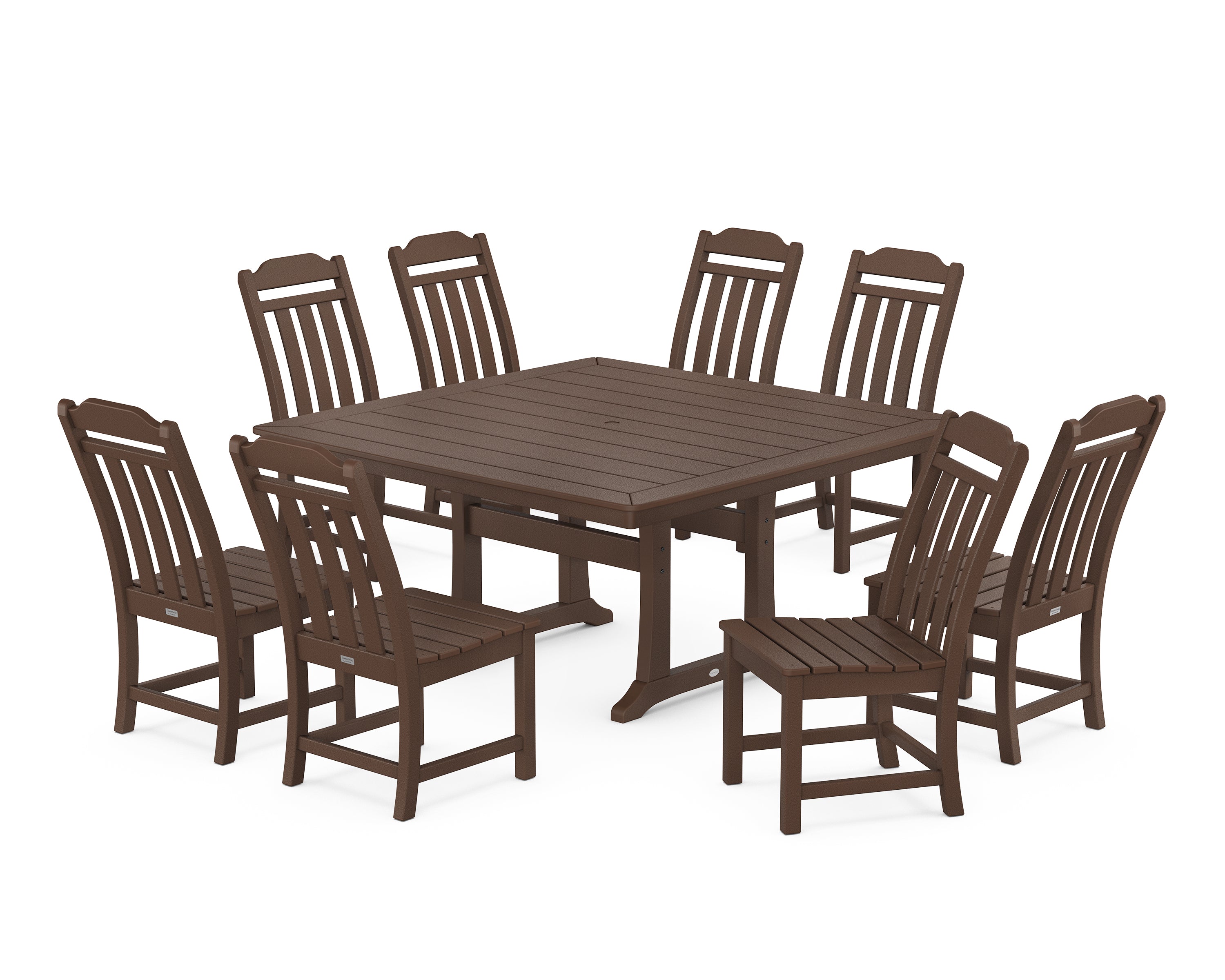 Country Living Cottage 9-Piece Square Side Chair Dining Set with Trestle Legs in Mahogany
