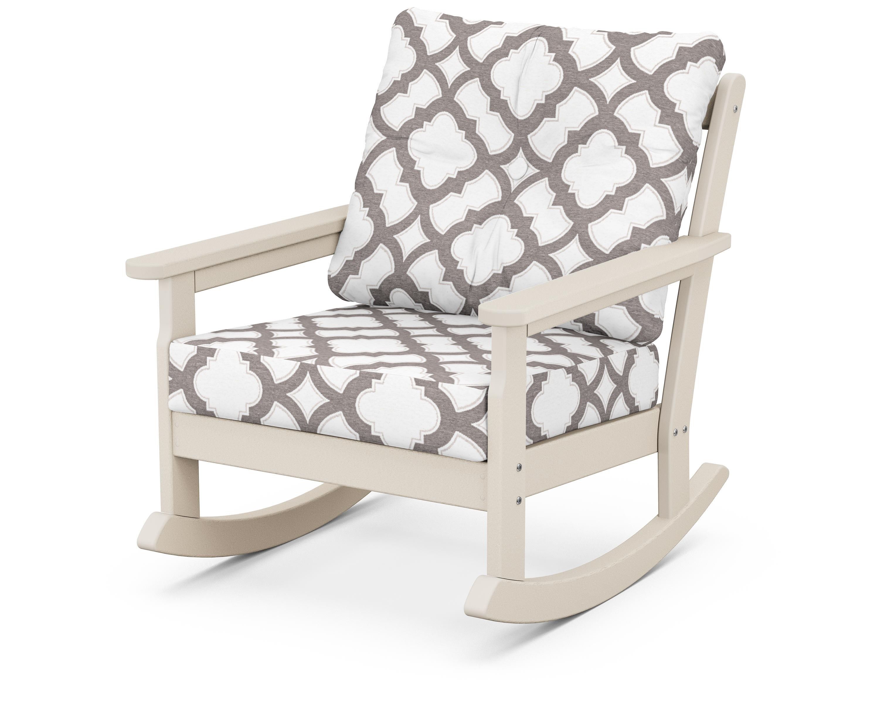 POLYWOOD® Vineyard Deep Seating Rocking Chair in Sand / Trellis Grey Mist
